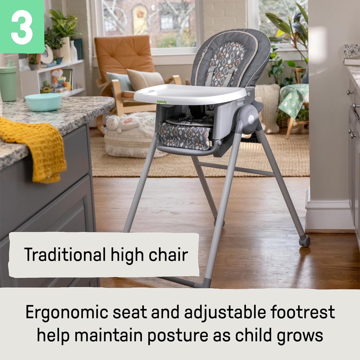 Ingenuity Proper Positioner Deluxe High Chair - 7-in-1 Convertible Baby Seat, Removable Rocking Infant Seat, Unisex, for Ages 0-36 Months