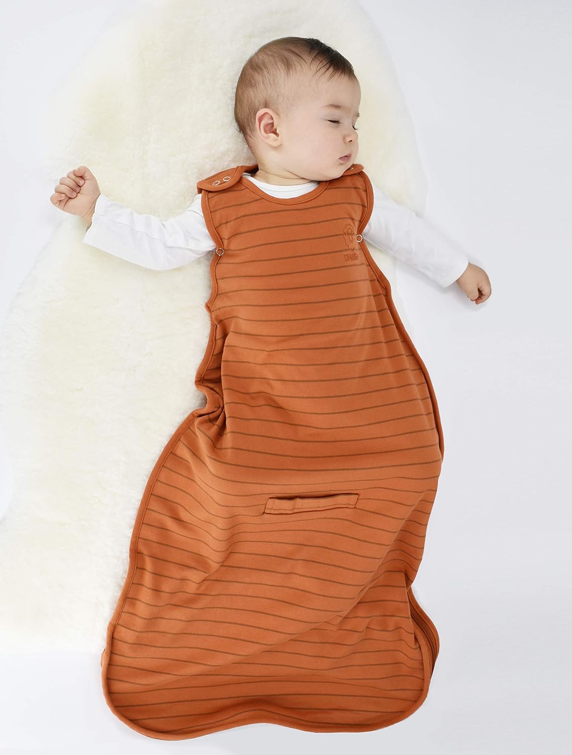 Woolino 4 Season Ultimate Baby Sleeping Bag - Merino Wool and Organic Cotton - Universal Size Adjustable Sleep Sack for Baby - Two-Way Zipper Sleeping Bag (2-24 Months) - Rust