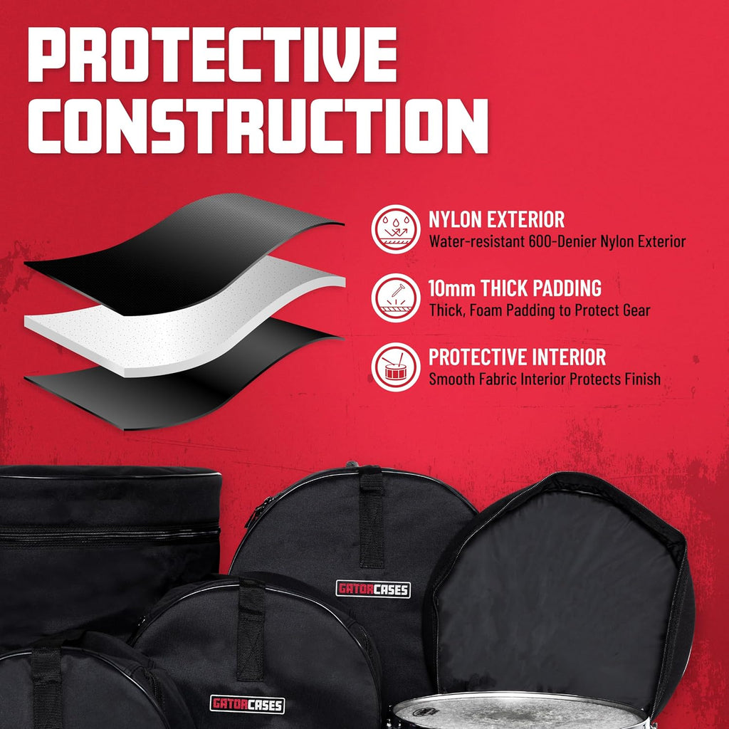 Gator Cases Jazz Fusion Drum Set Bags: 20'x16', 12'x8', 10'x7', 14'x14', 5.5'x14'; (GP-JAZZFS-100)