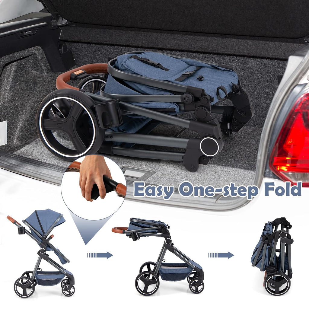 INFANS 2 in 1 Baby Stroller, Newborn Convertible Stroller Bassinet for Infant, Foldable High Landscape Shock Absorption with Reversible Seat, Aluminum Structure for Toddler Pushchair 0-36 Month