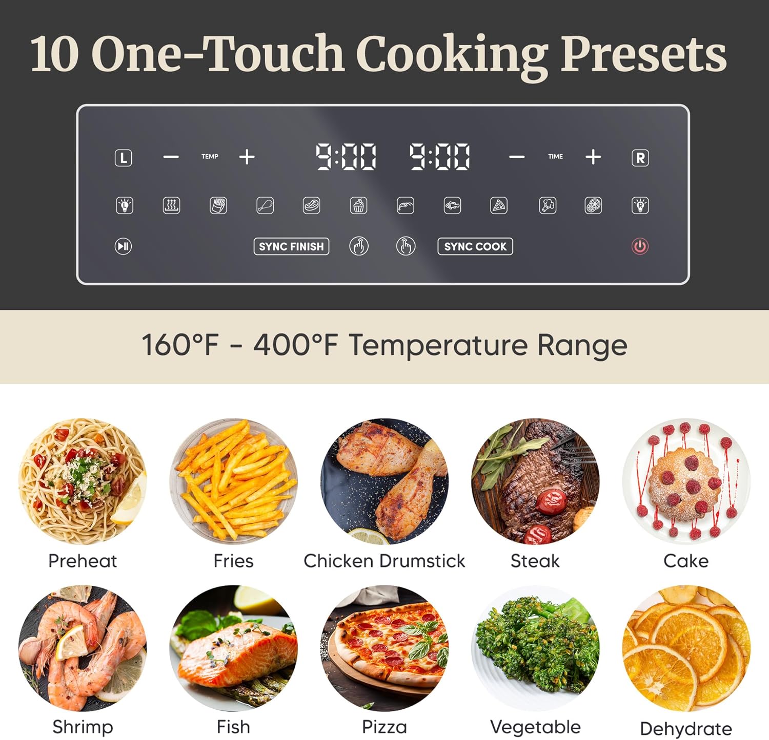 Elite Gourmet Dual Zone Air Fryer Oven 11QT, Dual Basket Air Fryer with Divider, Sync Finish & Sync Cook, PFAS Free Nonstick, 10 Presets, Air Fry Bake Roast Broil Toast Dehydrate, 1600W Black