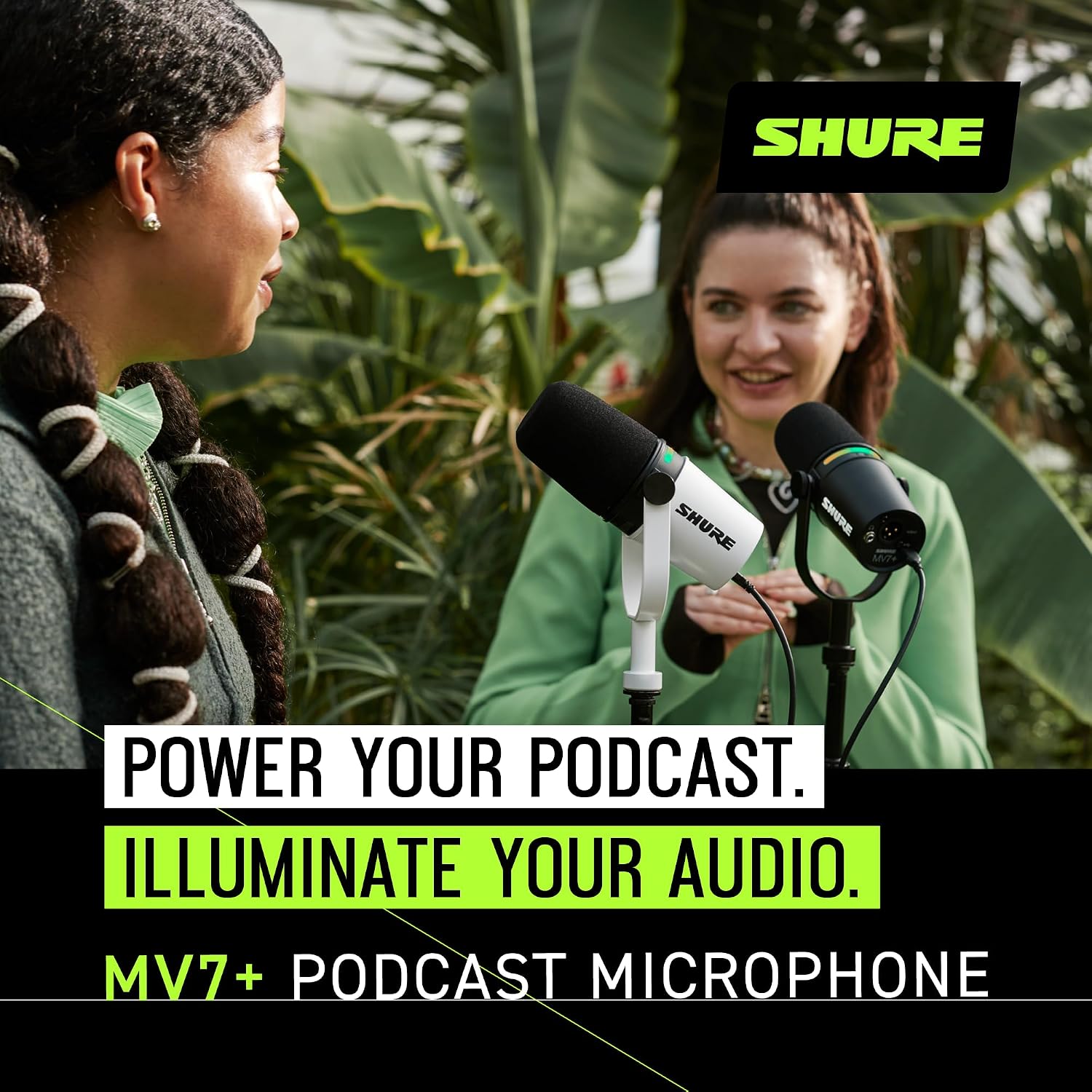 Shure MV7+ Dynamic Microphone – USB-C & XLR Podcast Mic for Streaming, Recording & Broadcasting, OBS Certified, Auto Level Mode, Digital Pop Filter, LED Panel, White