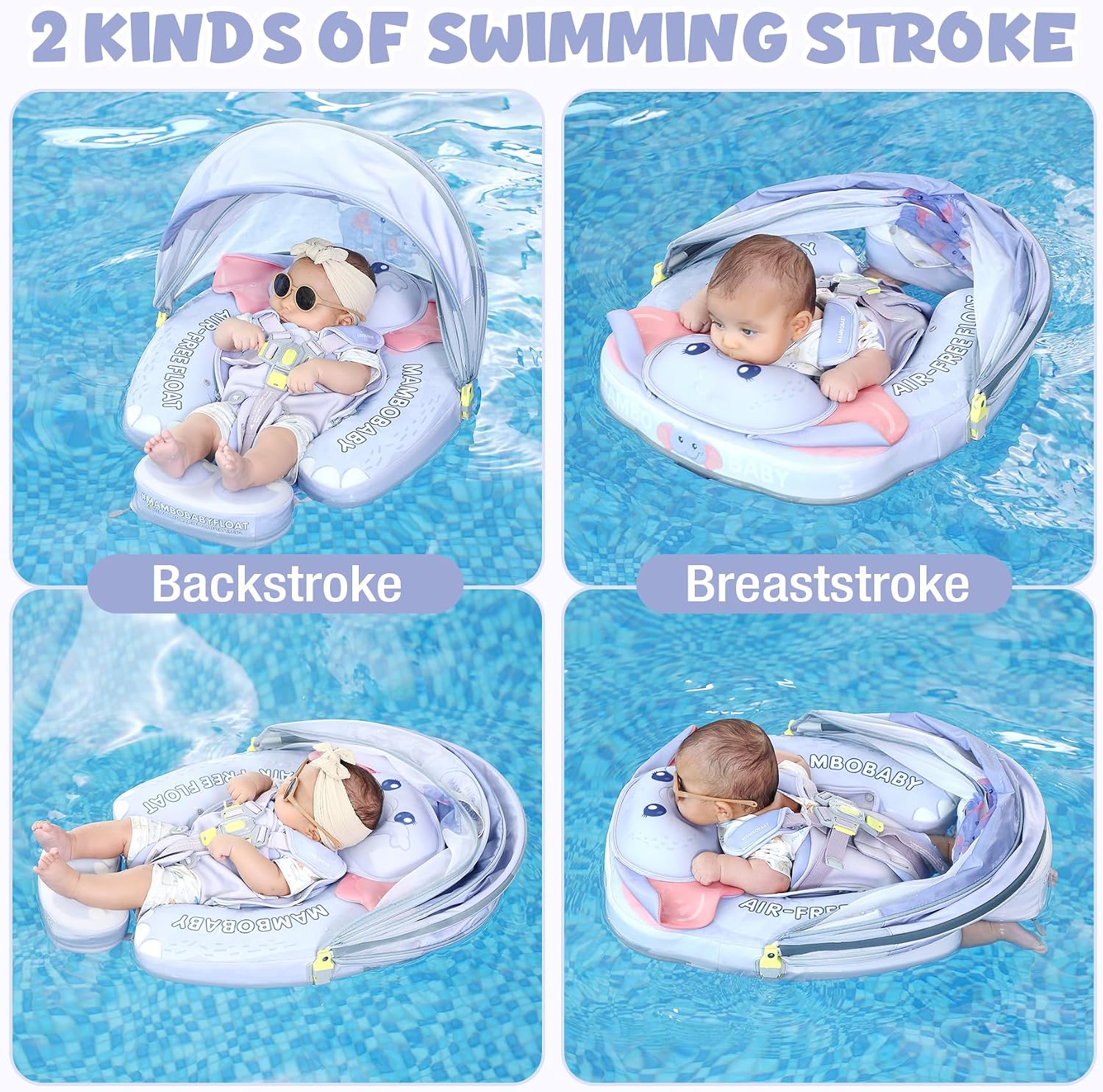 Mambobaby Float Deluxe Baby Pool Float: Safe & Comfortable Swim Trainer for Infants & Toddlers, Non-Inflatable Design, UV Protection Canopy, Fun Water Experience for Ages 3-24 Months