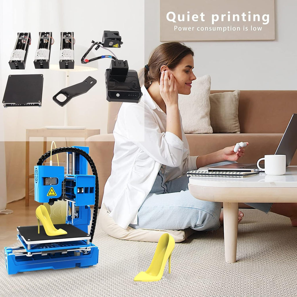 Ymiko Mini 3D Printer for Beginners High Precision Printing Uniform Heating Nozzle 4x4x4in Build Volume Easy to Assemble DIY Kit for Kids and Adults PLA TPU Compatible (US Plug)