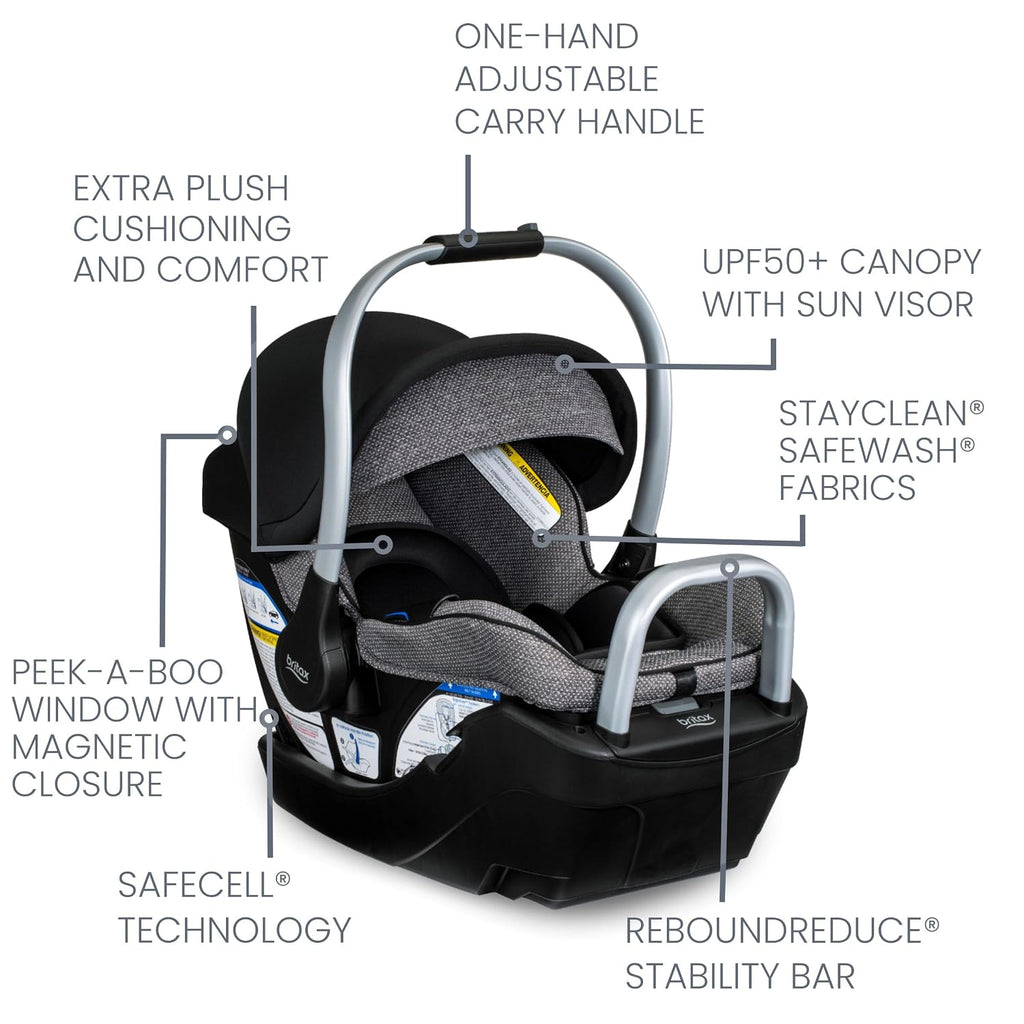 Britax Willow Grove SC Travel System, Infant Car Seat Stroller Combo with Willow SC Infant Car Seat, Alpine Base, and Grove Stroller; ClickTight Technology, SafeWash & StayClean Fabrics — Pindot Onyx