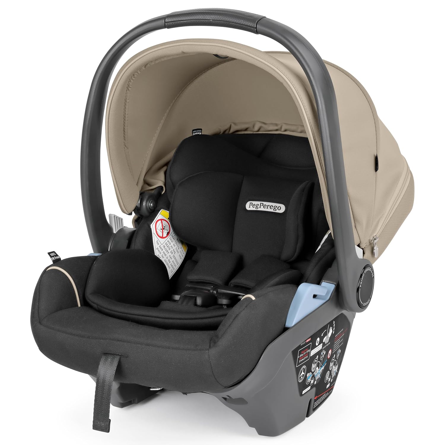 Peg Perego Primo Viaggio Lounge - Reclining Rear Facing Infant Car Seat - Includes Base with Load Leg & Anti-Rebound Bar - for Babies 4 to 30 lbs - Made in Italy - Vanilla Blend (Black & Cream)