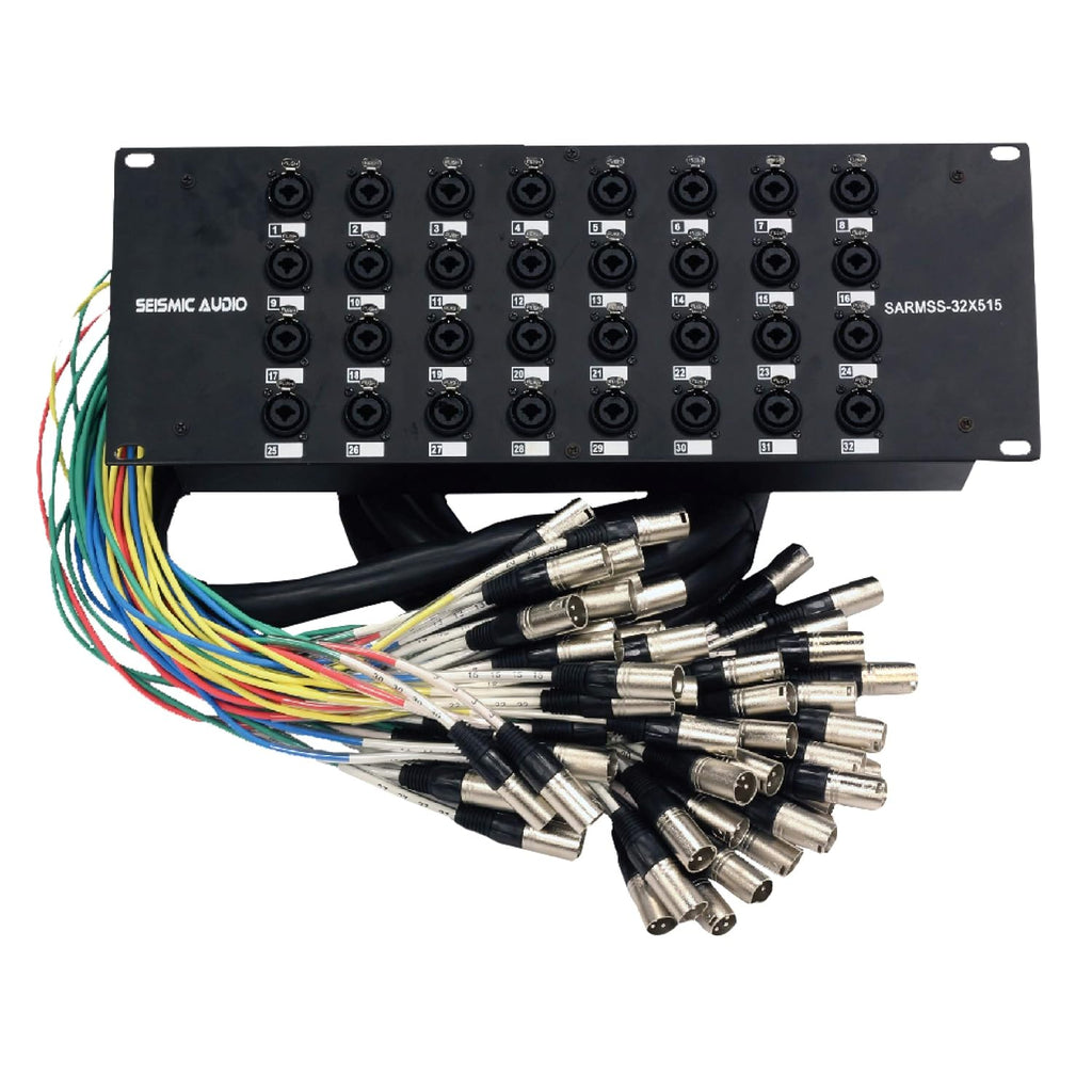 Seismic Audio Speakers Rack Mount 32 Channel XLR TRS Combo Splitter Snake Cable, 5' And 15' XLR Trunks, 32 Channel Splitter