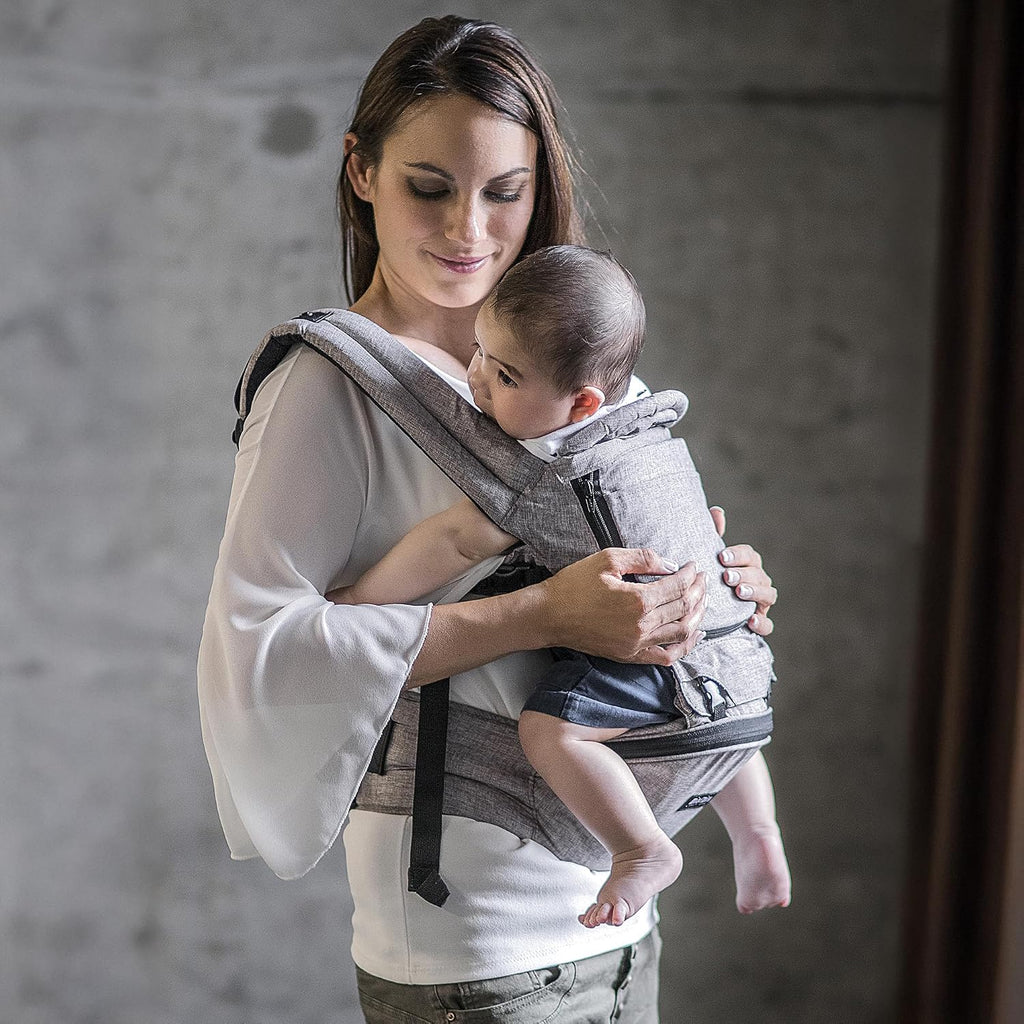 MiaMily Ergonomic Hip Seat Baby Carrier, 6 Carry Positions, Newborn to Toddler, Lumbar Support, Adjustable Waist Belt, Hipster Plus, Stone Grey