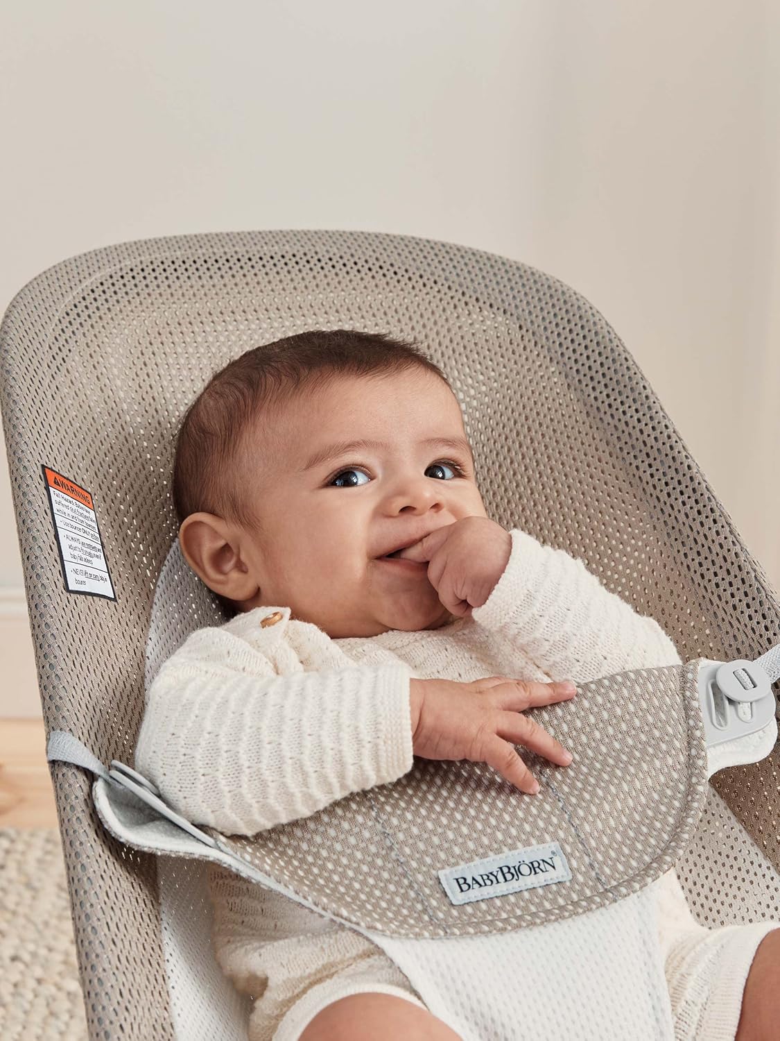 BabyBjörn Bouncer Balance Soft, Gray Beige/White, Mesh | 2-in-1 Adjustable Baby Bouncer Seat and Toddler Chair, Newborn to Toddler (8-29 lbs), 4 Positions, Lightweight & Portable