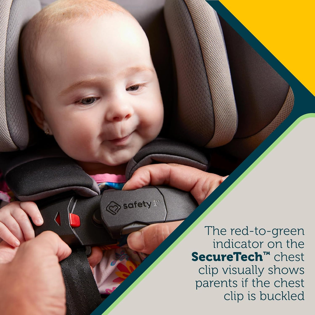 Safety 1st EverSlim 4-in-1 Convertible Car Seat, SecureTech Chest Clip, Ultra-Slim, 4-Mode Infant to Booster, Baby Car Seat, Fits 5-100 lbs, Memory Foam, Fiddlehead