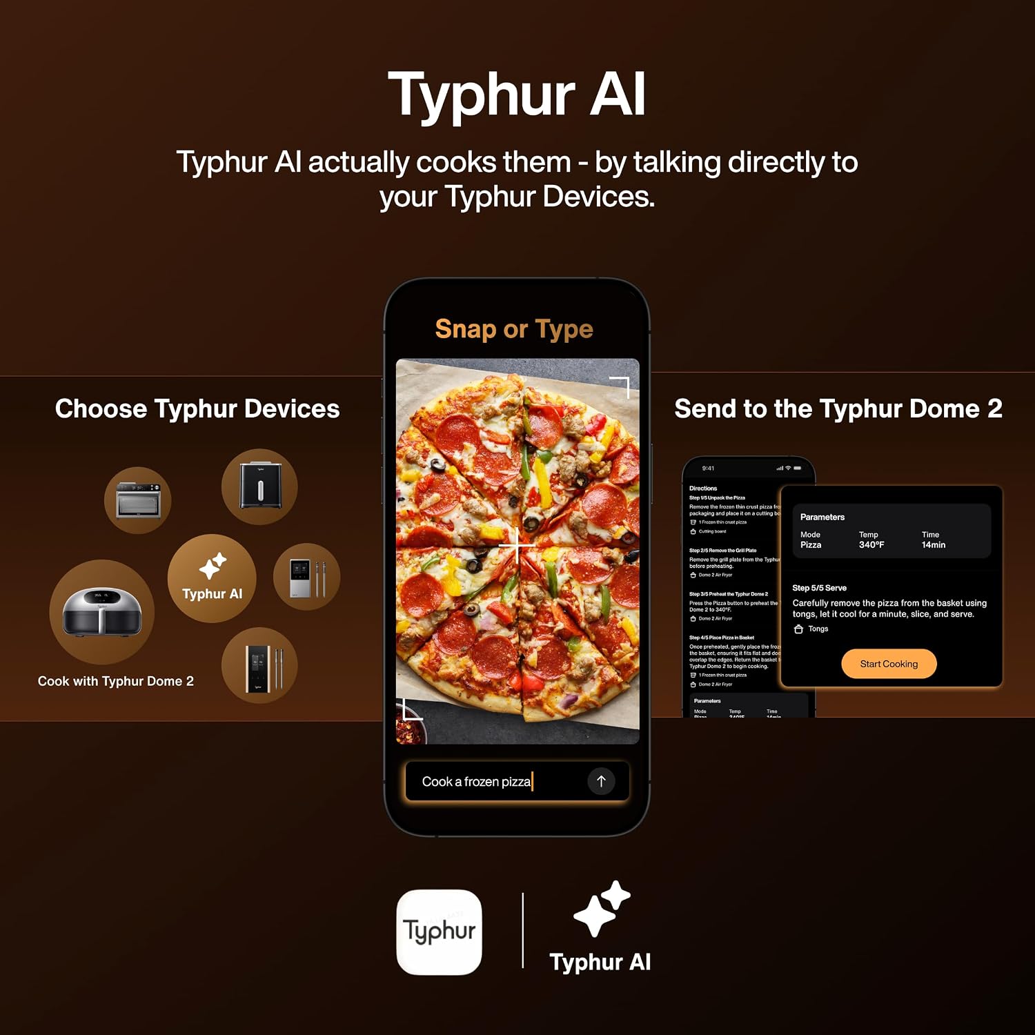 Typhur Dome 2 AI Smart Air Fryer, 15-in-1 Large Flat Airfryer with Top & Bottom Heating, Self-Cleaning Digital Fryer, PFAS-Free Ceramic Basket, Fits a 12' Pizza or Steaks, Whisper-Quiet, 120V