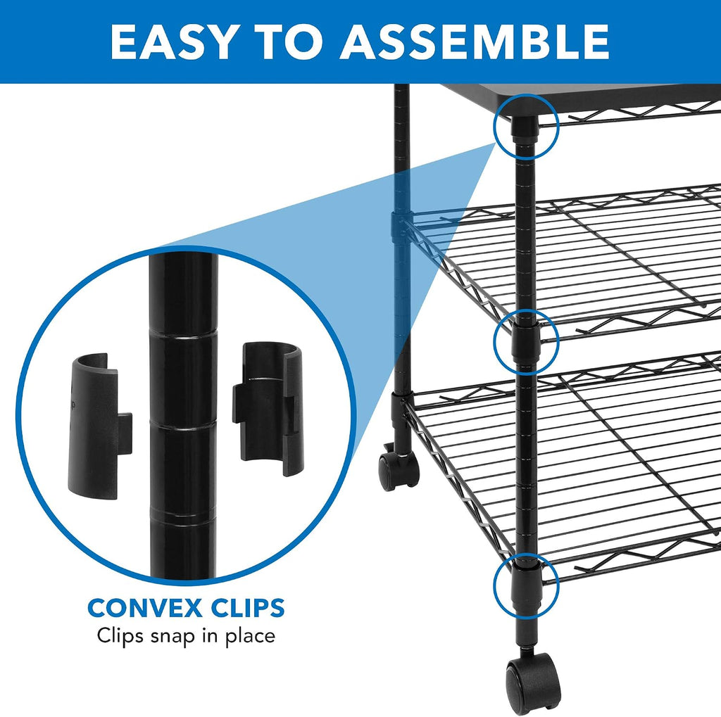 Mount-It! Printer Stand With Wheels | 3-Tier Large Printer Cart With Storage Shelves For 3D & Laser Printer, Scanner, Heat Press | Rolling Metal Utility Table For Home and Office Use, 200 Lbs Capacity