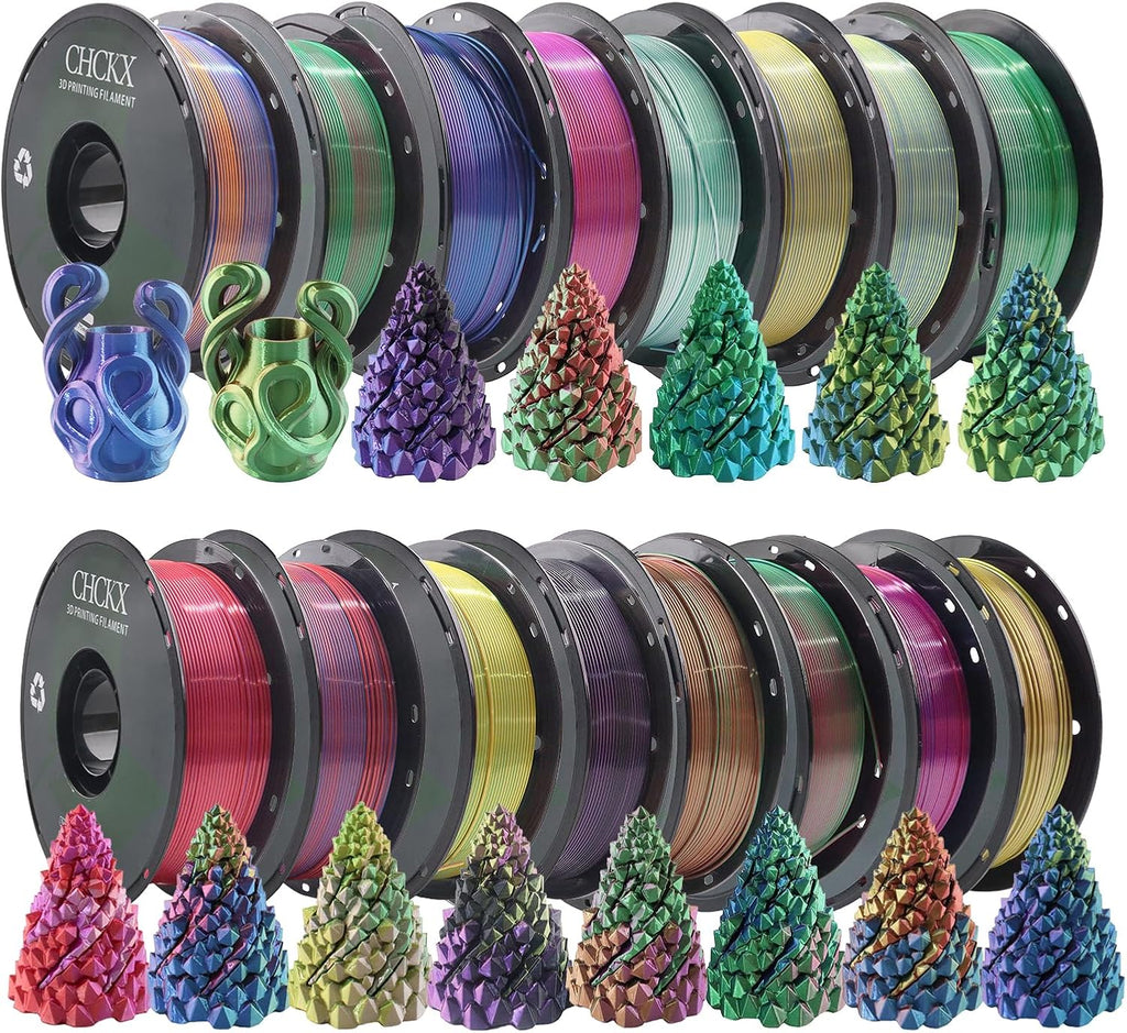 16 Pack PLA Filament Bundle, Silk Tricolor PLA Filament 16 Rolls, 1kg Spool(2.2lbs)，1.75 mm, Dimensional Accuracy +/- 0.02mm, 16 Different Triple Colors
