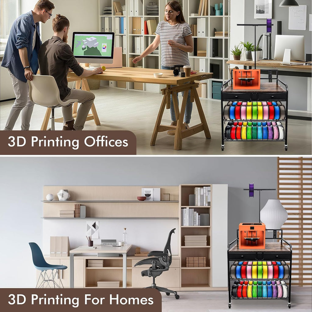 Heavy Duty 3D Printer Stand Filaments Storage Rack with Power Outlet,3D Printer Cart Desk,Rolling Filament Spool Holder,Multipose Storage Stand for Printing Studio,Home&Office Workshop