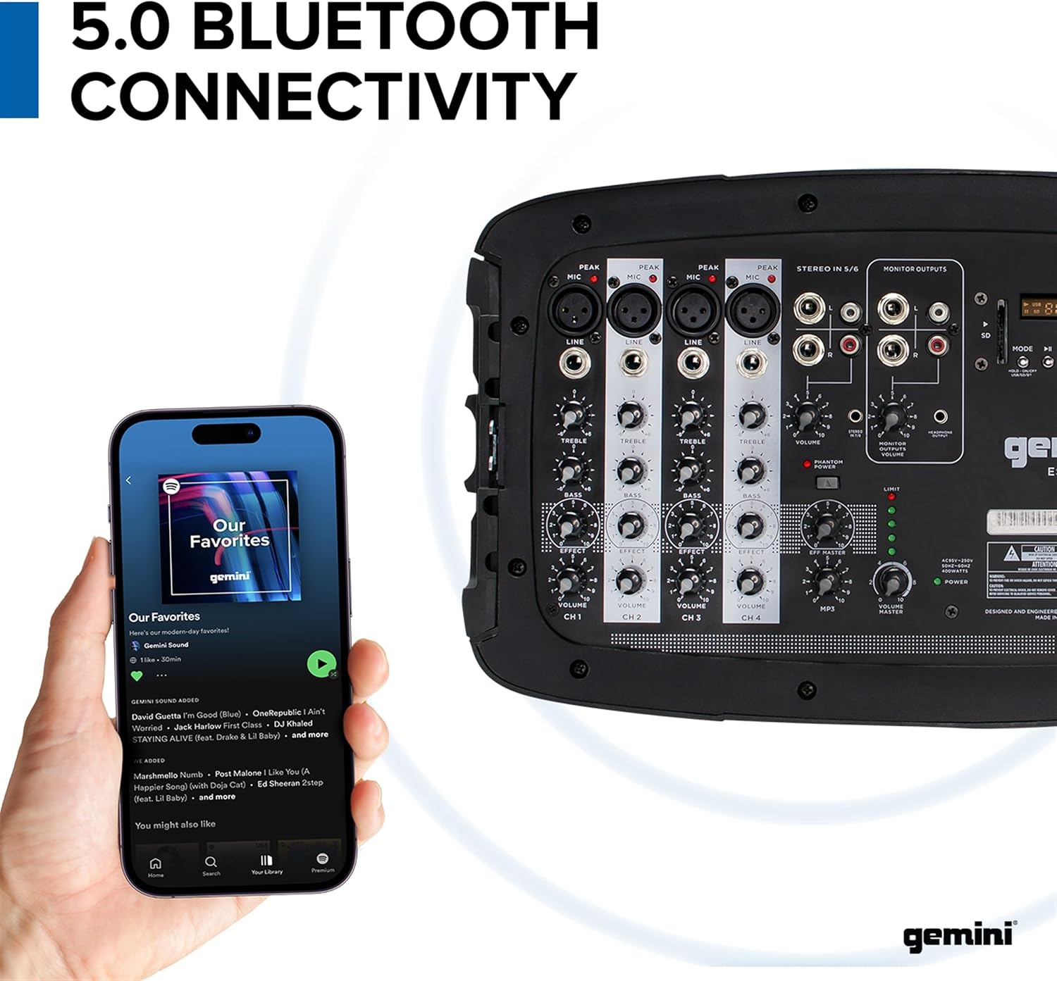 Gemini Portable PA System with Bluetooth, Powered System with 6-Channel Mixer, Dual 10' Speakers, Mic & Cables—All-in-One for DJs, Events, Fitness & Worship (ES-210MXBLU)