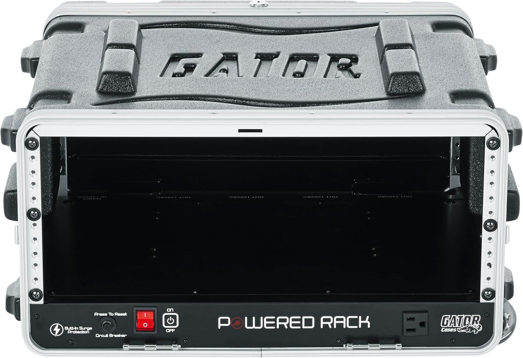 Gator Cases Lightweight Molded 4U Rack Case with Built-in Power Supply, Heavy Duty Latches, Retractable Tow Handle, and Recessed Wheels, 19.25' depth (GRR-4PL-US)