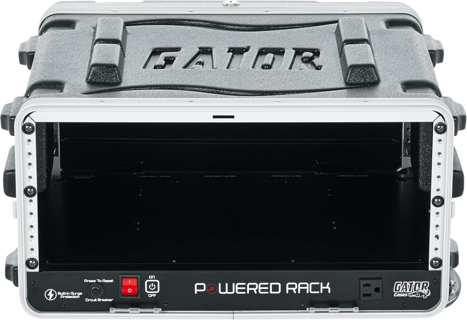 Gator Cases Lightweight Molded 4U Rack Case with Built-in Power Supply, Heavy Duty Latches, Retractable Tow Handle, and Recessed Wheels, 19.25' depth (GRR-4PL-US)