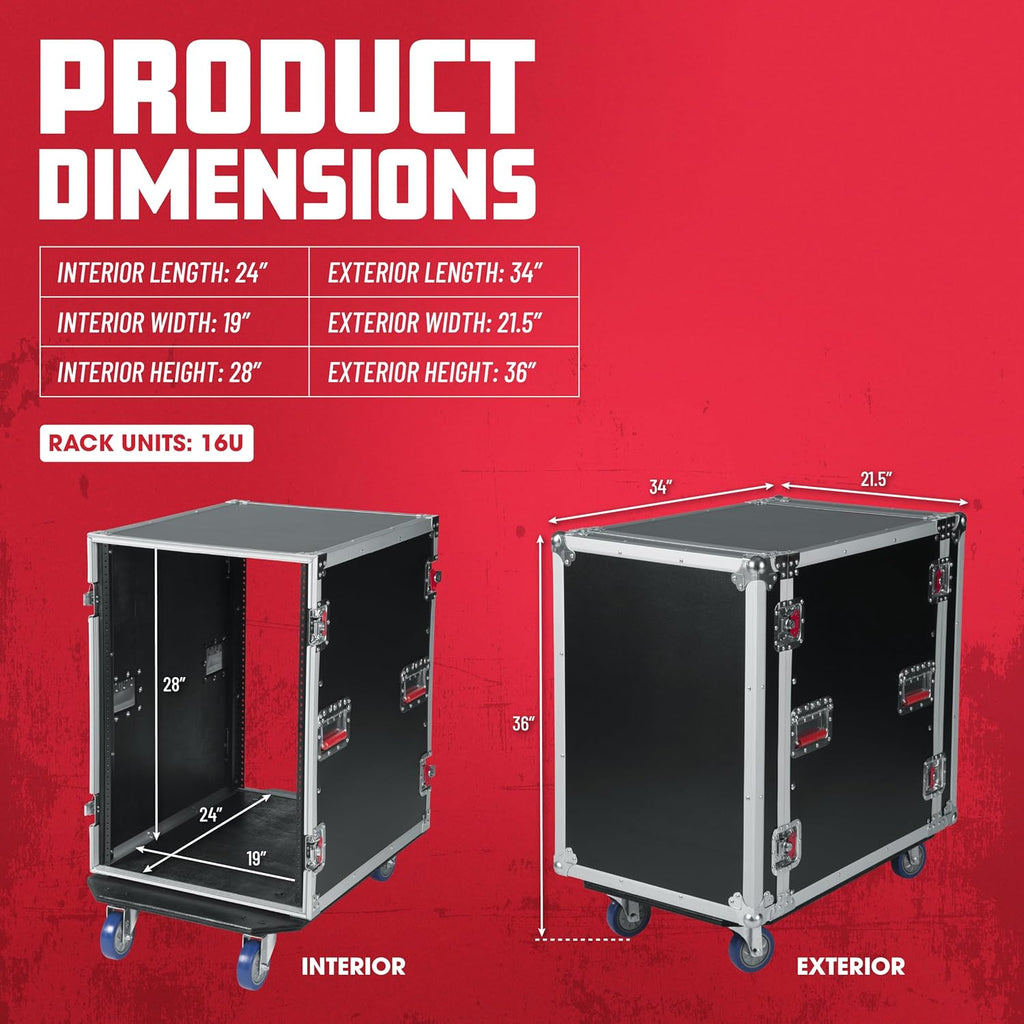 Gator Cases G-TOUR Series Deep Audio Road Rack with Heavy-Duty Casters and Tour Grade Hardware, 24' Rackable Depth, 16U (G-TOUR 16U CAST)