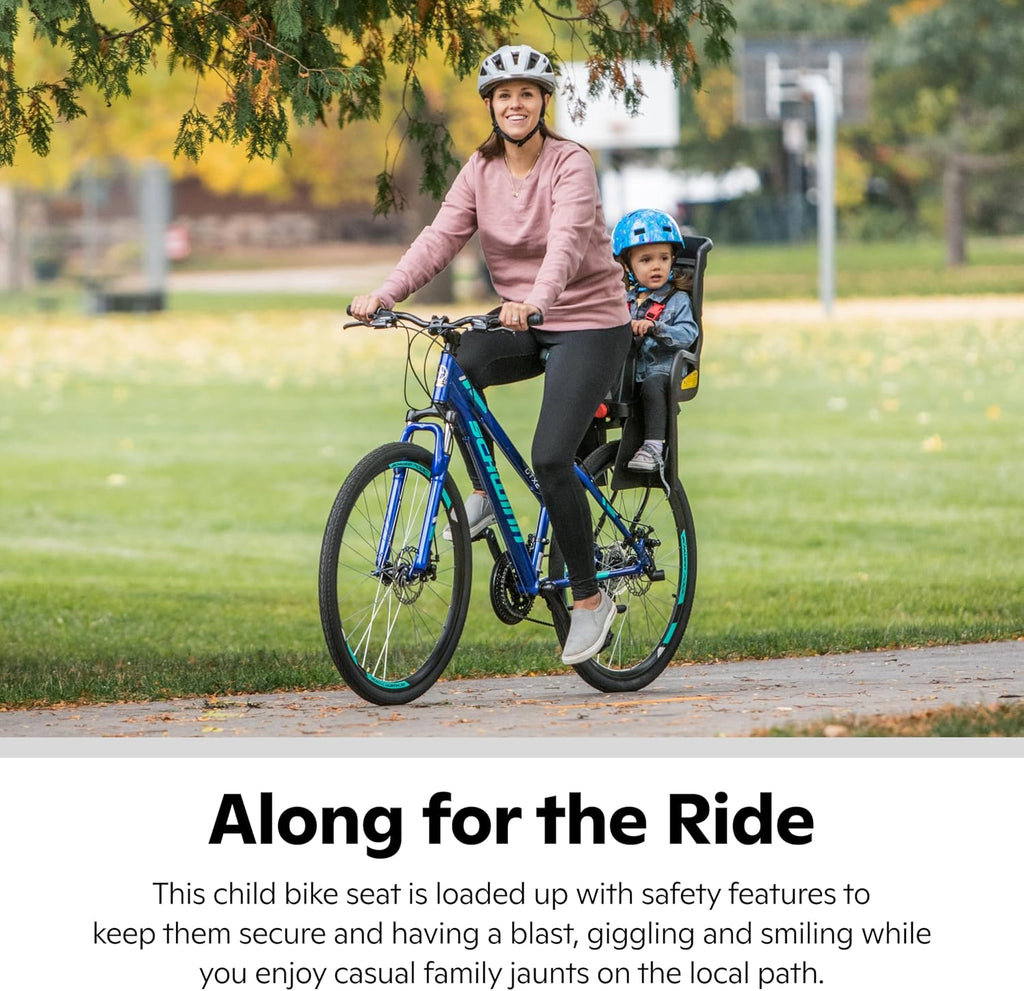 Schwinn Deluxe Child Bike Carrier, Seats one Kid Ages 1+, Frame Mount, Adjustable Safety Harness, Quick Release Design, Comfortable Padding, Rear-Mounted Child Bike Seat for Toddler