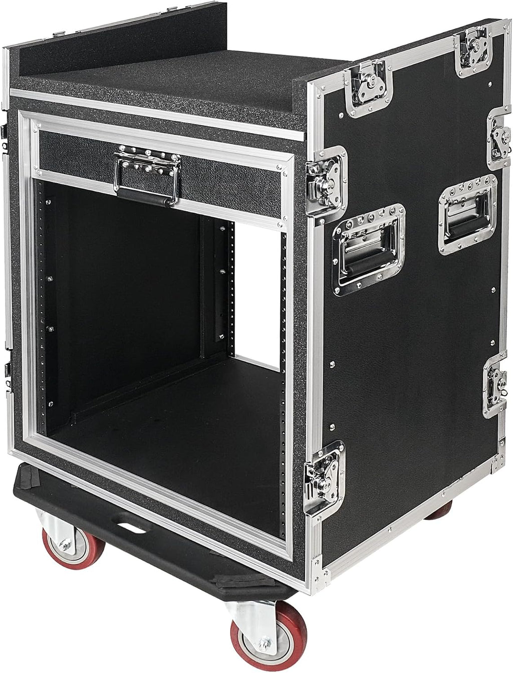 Sound Town Shock Mount 12U ATA Rack Case with 20' Rackable Depth, 11U Slant Mixer Top and Casters, 12-Space Size - Pro Tour Grade (STMR-SP12UW)