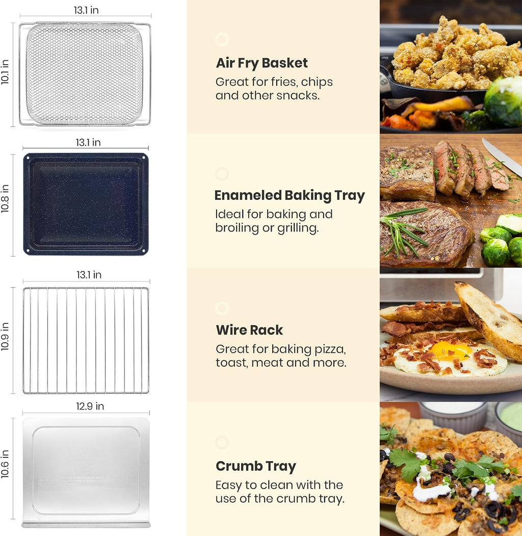 VAL CUCINA Retro Style Infrared Heating Air Fryer Toaster Oven, Extra Large Countertop Convection Oven 10-in-1 Combo, 6-Slice Toast, Enamel Baking Pan Easy Clean with Recipe Book, Almond Yellow Color