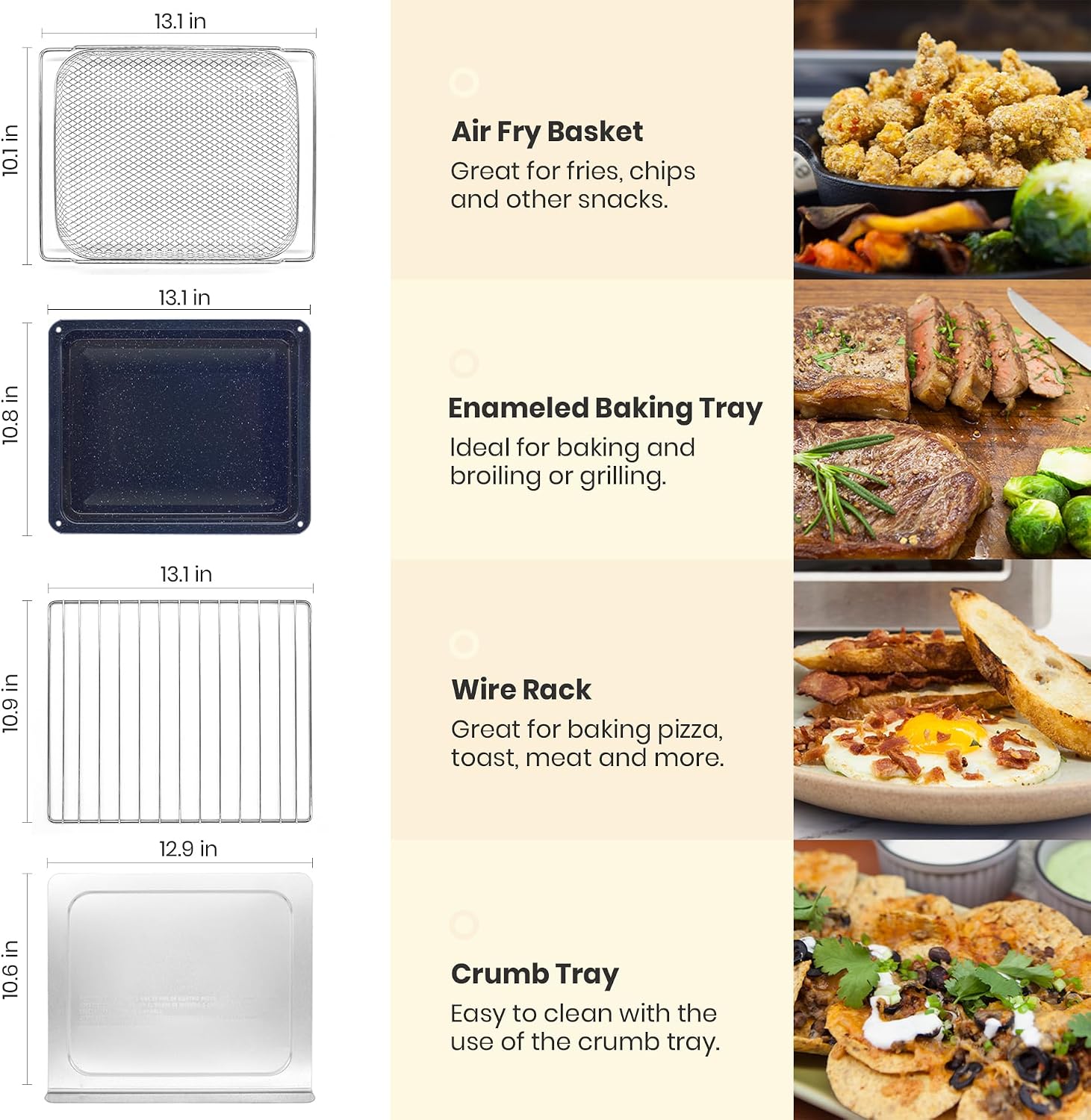 VAL CUCINA Retro Style Infrared Heating Air Fryer Toaster Oven, Extra Large Countertop Convection Oven 10-in-1 Combo, 6-Slice Toast, Enamel Baking Pan Easy Clean with Recipe Book, Almond Yellow Color