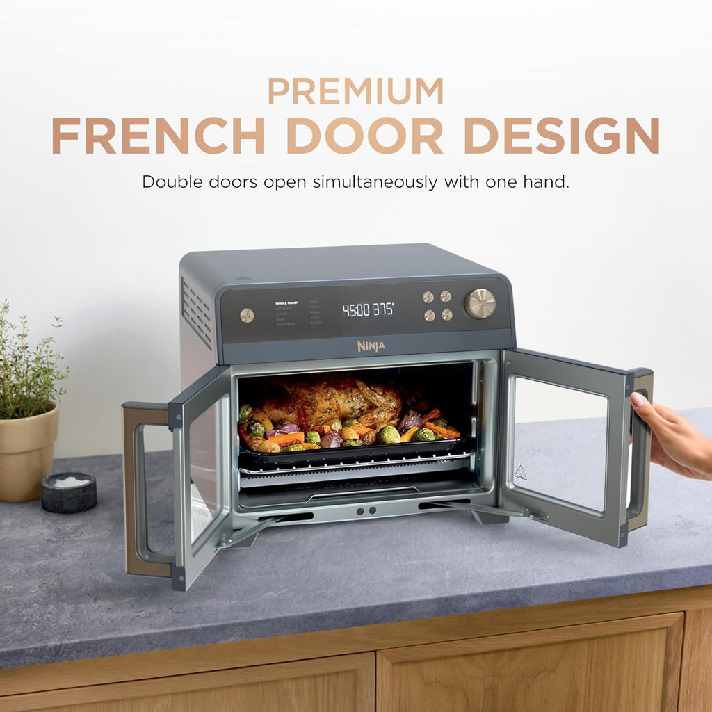 Ninja | French Door Premier Air fry Oven | 10-in-1 functions | 20.3-qt capacity | 5-qt Air Fry Basket, Sheet Pan, Wire Rack, Broil Rack | PFAS-free, Dishwasher-Safe Accessories | Cyberspace | FO101BL