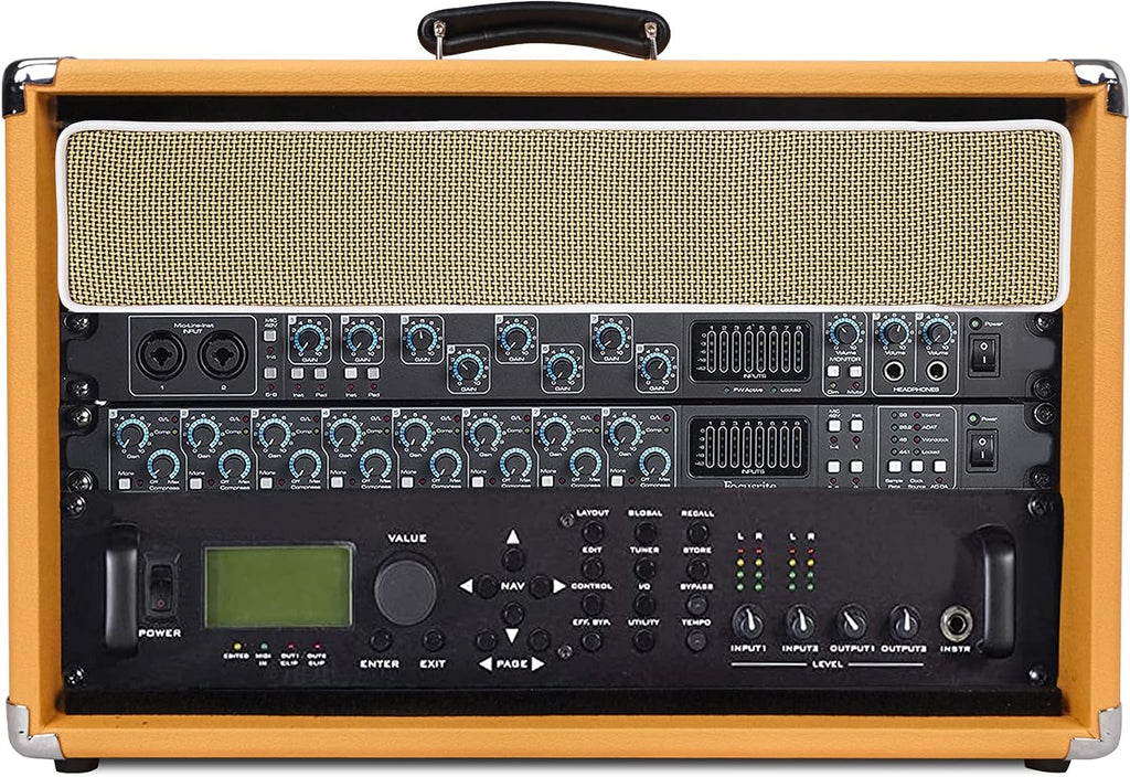 Sound Town Vintage 6U Amp Rack Case, 12.5' Depth with Rubber Feet, Dust Cover, Kickstand, Orange (STVRC-6OR)