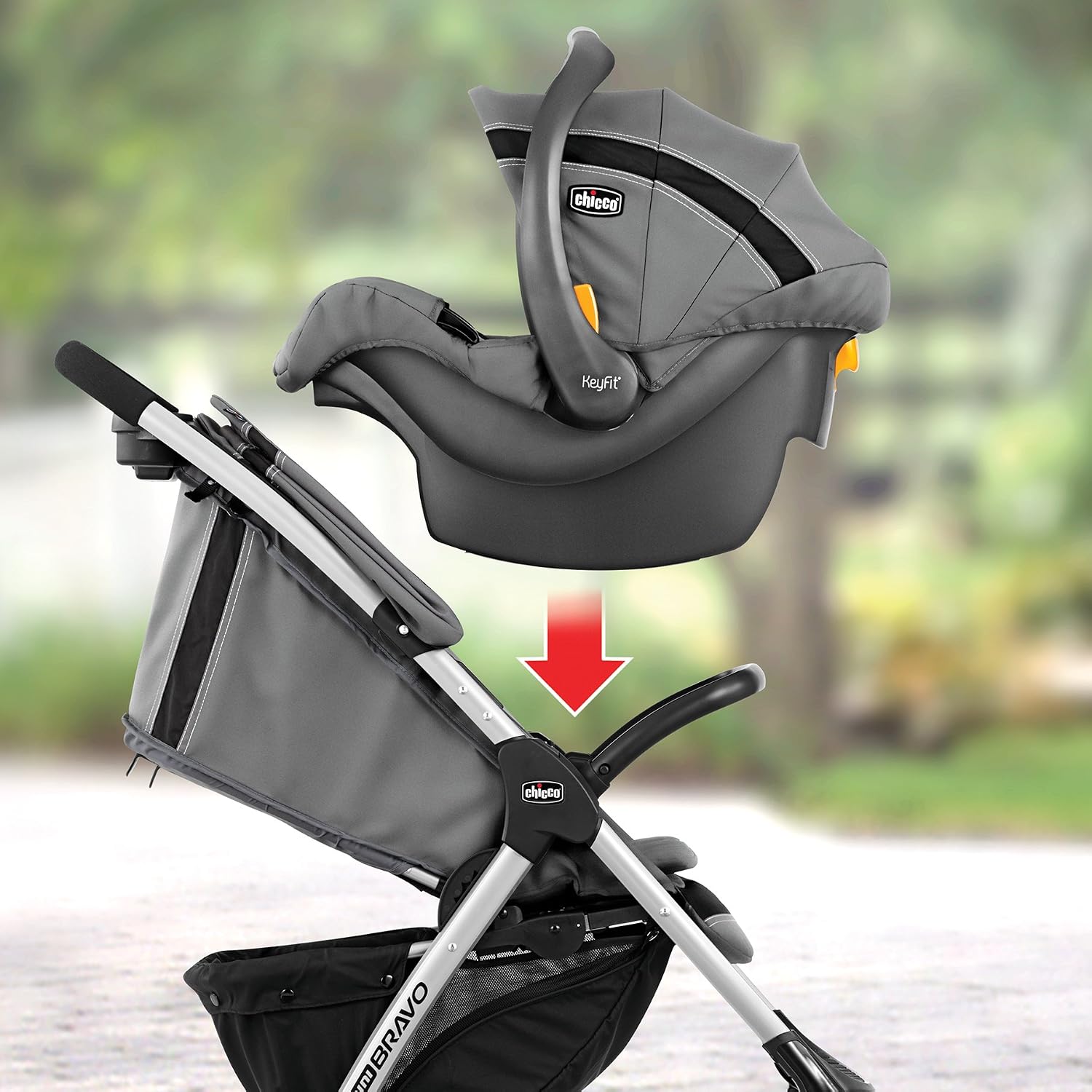 Chicco KeyFit Infant Car Seat and Base, Rear-Facing Seat for Infants 4-22 lbs., Includes Infant Head and Body Support, Compatible with Chicco Strollers, Baby Travel Gear, Encore/Black/Grey