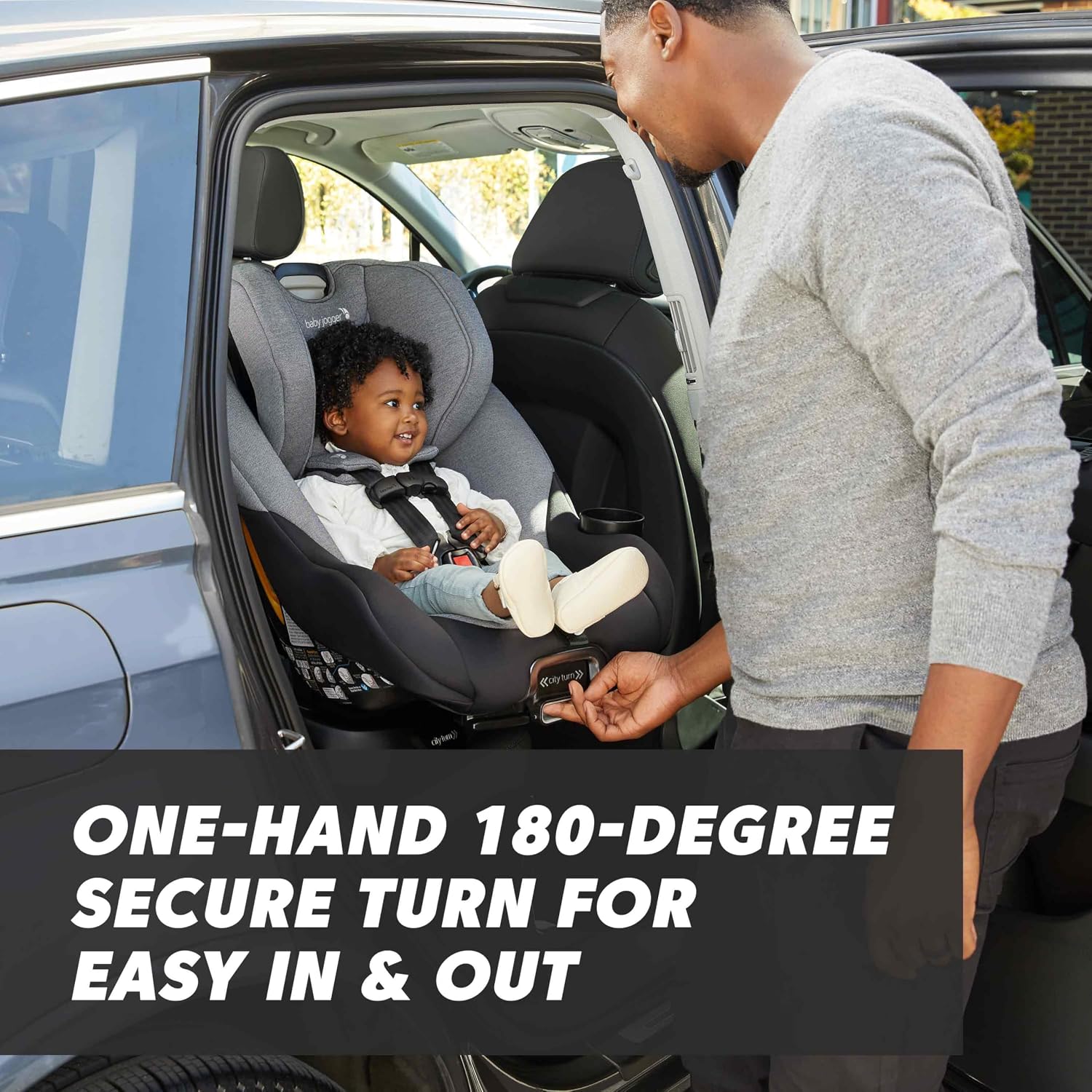 Baby Jogger City Turn Rotating Car Seat 180-Degree Turn, Lightweight Convertible Car Seat, Rear Facing to Forward Facing for Newborn to Toddlers, Coolmax Fabric, Onyx Black