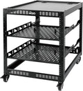TECMOJO 12U Open Frame Network Rack for IT & AV Gear, 4-Post With Casters, Mobile With 2 PCS 1U Server Shelf & Mounting Hardware, for 19' Network, Audio and Video Device