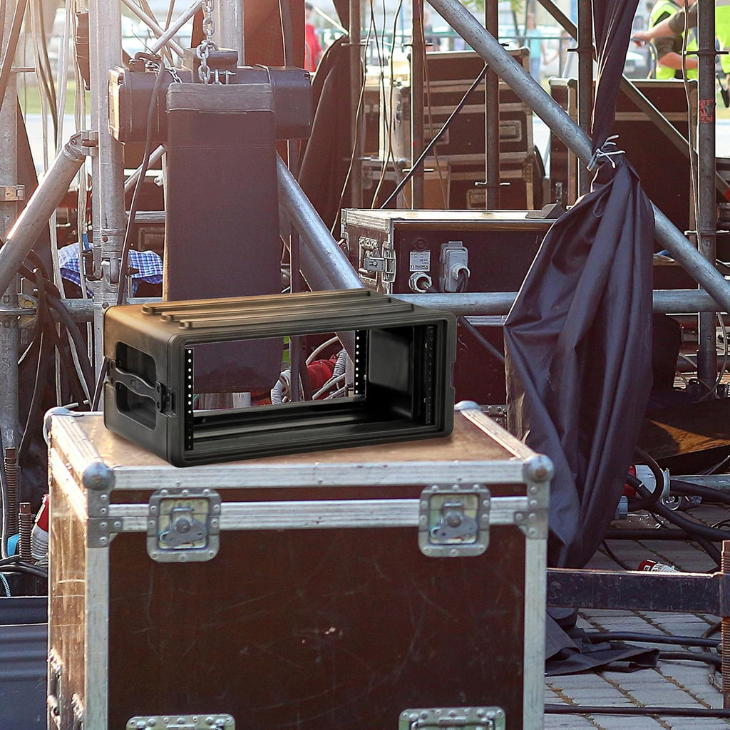 SKB 4U Shallow Roto Rack Case - Durable Polyethylene Gear Protector, Stackable, Waterproof with Twist Latches & Rubber Feet for Musicians, DJs, and A/V Equipment - Secure Transport & Storage Solution