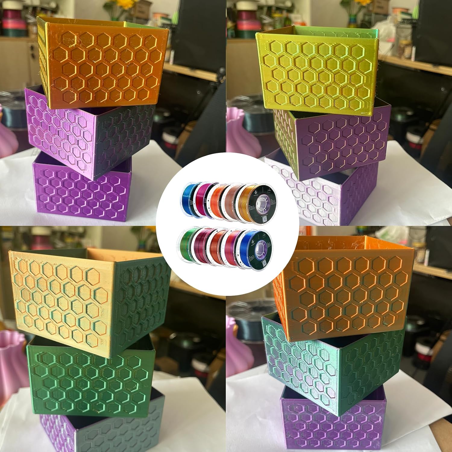 PLA 3D Printer Filament Bundle, Silk PLA Filament Dimensional Accuracy +/- 0.02 mm, 16 x 1 kg Spool(48lbs), 1.75 mm,Multiple tri-Colors.