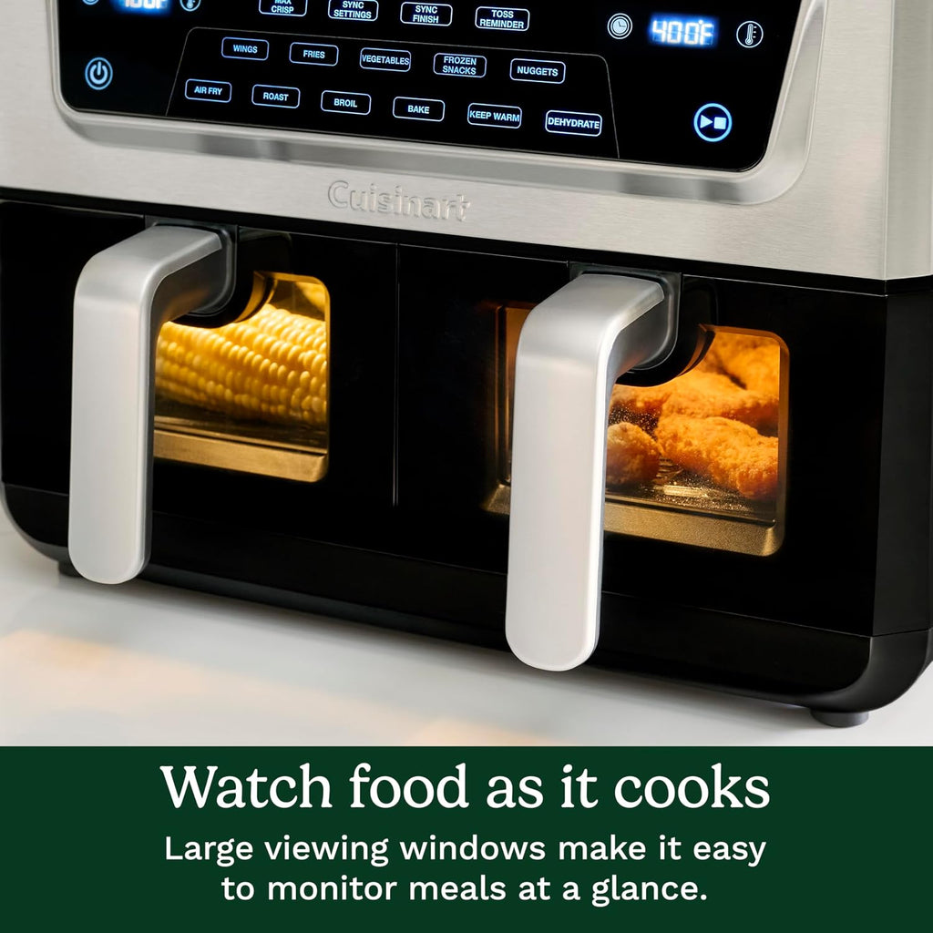 Cuisinart Dual Basket Air Fryer, Two Baskets 11 Qt in Total, 6 Functions: Air Fry, Roast, Bake, Broil, Dehydrate & Keep Warm, Features Sync Finish & Sync Settings, Toss Reminder & Auto-Pause, ADZ-112