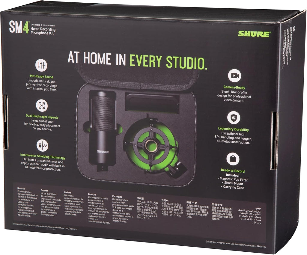 Shure SM4 Studio Recording Microphone Kit, XLR Home Studio Condenser Mic with Mix-Ready Audio - All-Metal Construction, Includes Detachable Magnetic Pop Filter & Shock Mount (SM4-K-KIT)