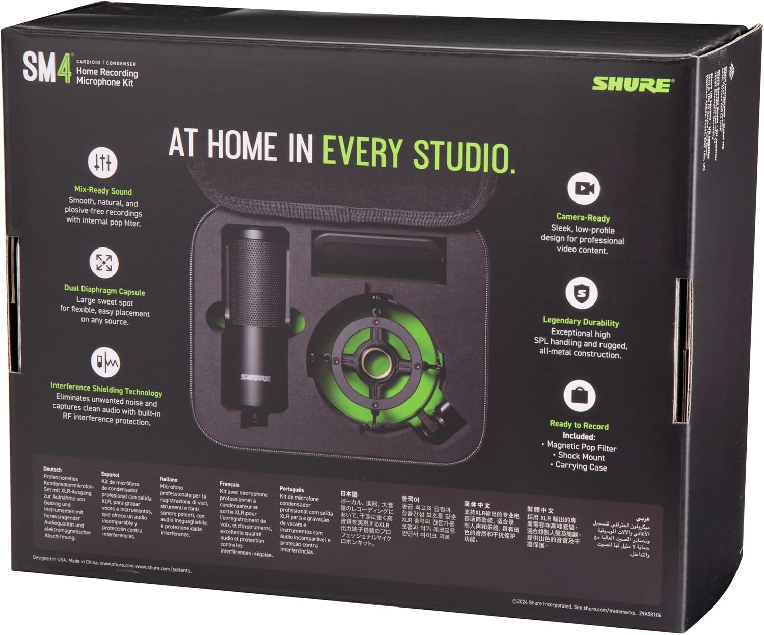 Shure SM4 Studio Recording Microphone Kit, XLR Home Studio Condenser Mic with Mix-Ready Audio - All-Metal Construction, Includes Detachable Magnetic Pop Filter & Shock Mount (SM4-K-KIT)