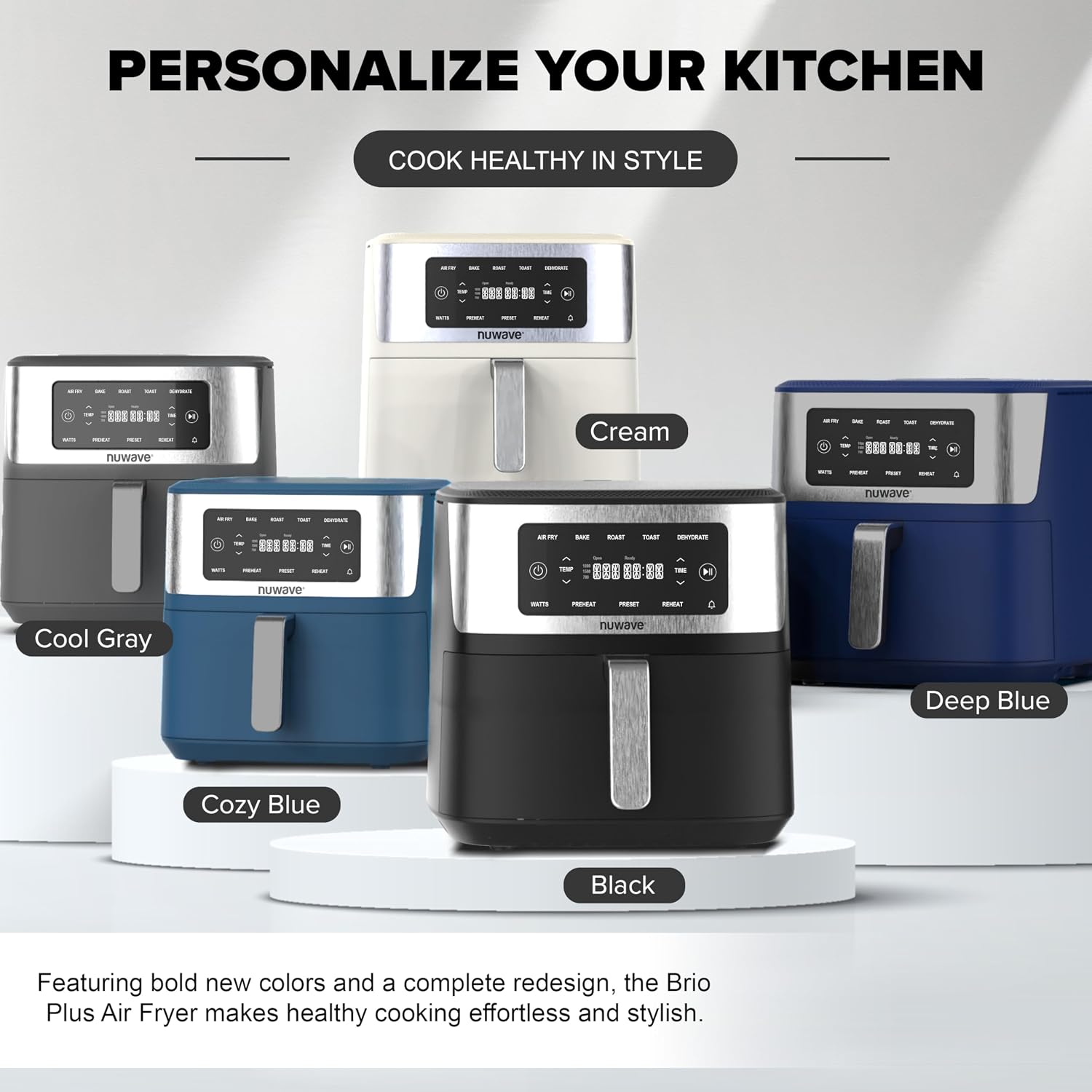 Nuwave Brio Plus 6-in-1 Air Fryer, 7-Qt Large Capacity, 50°F–400°F Precise Temp Control, Non-Toxic PFAS-Free Nonstick, Air Fry, Bake, Roast, Toast, Dehydrate, Reheat, 100 Presets, Dishwasher Safe