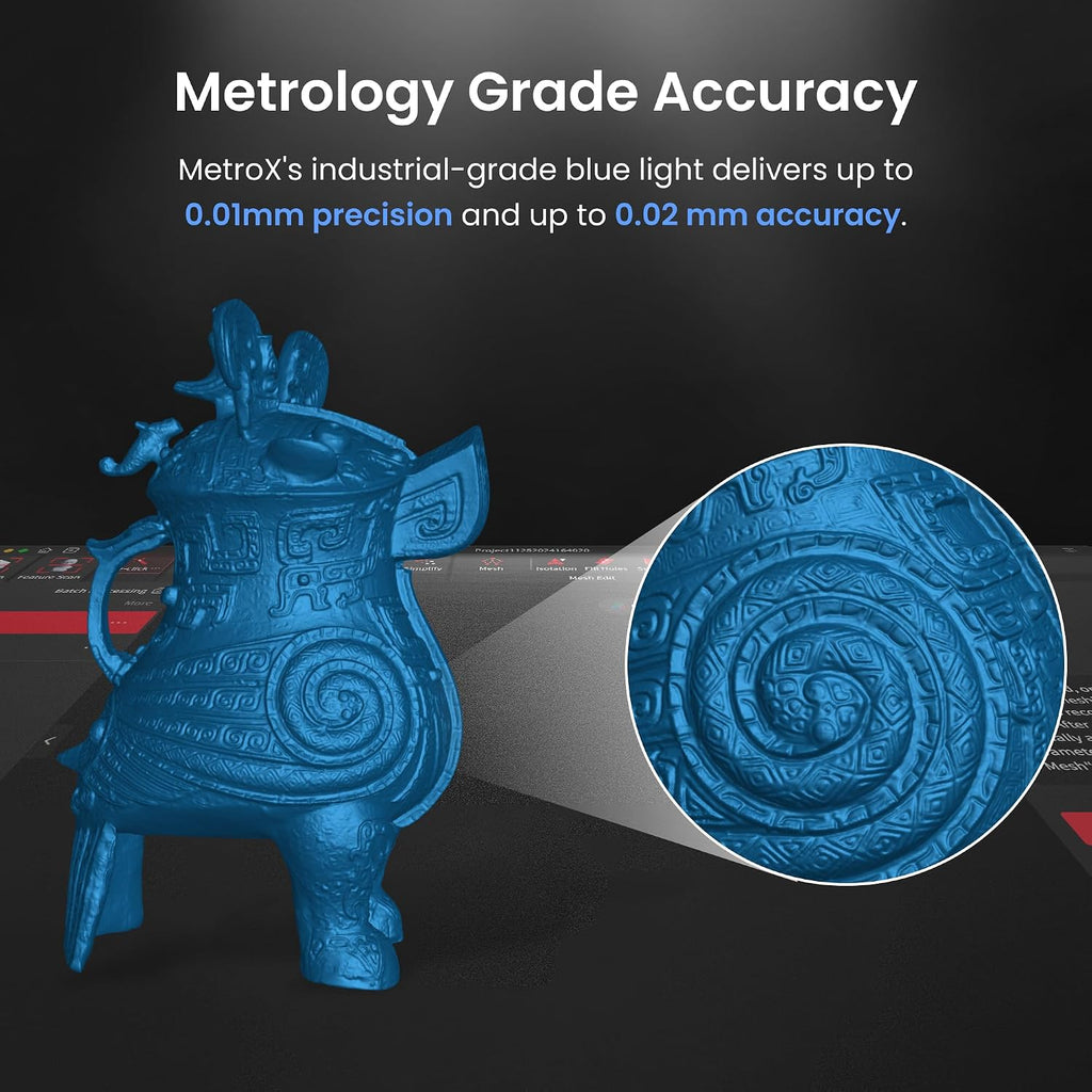 Revopoint MetroX 3D Scanner for 3D Printing, Handheld 3D Printer Scanner Blue Laser Scan, Metrology-Grade Precision 0.01mm for Metal Dark Object, Up to 60fps Speed, Support Windows macOS, Advanced
