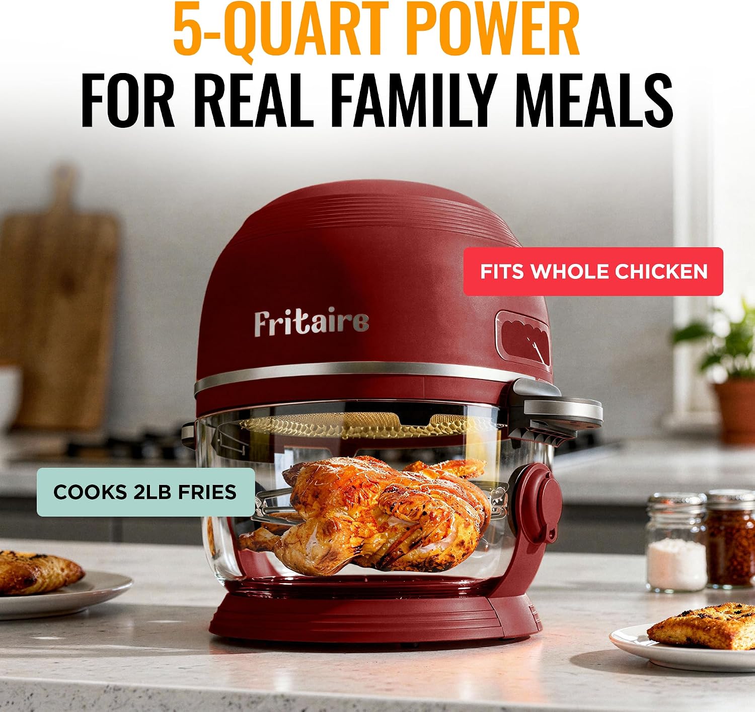 Non Toxic Air Fryer™ Pro | 9-in-1 Glass Air Fryer | Self-Cleaning | 5 Quart | Rotisserie and Tumbler | 400F Vortex For Even Cooking, BPA-Free Teflon Free, Recrisp, Roast, Bake, Cherry