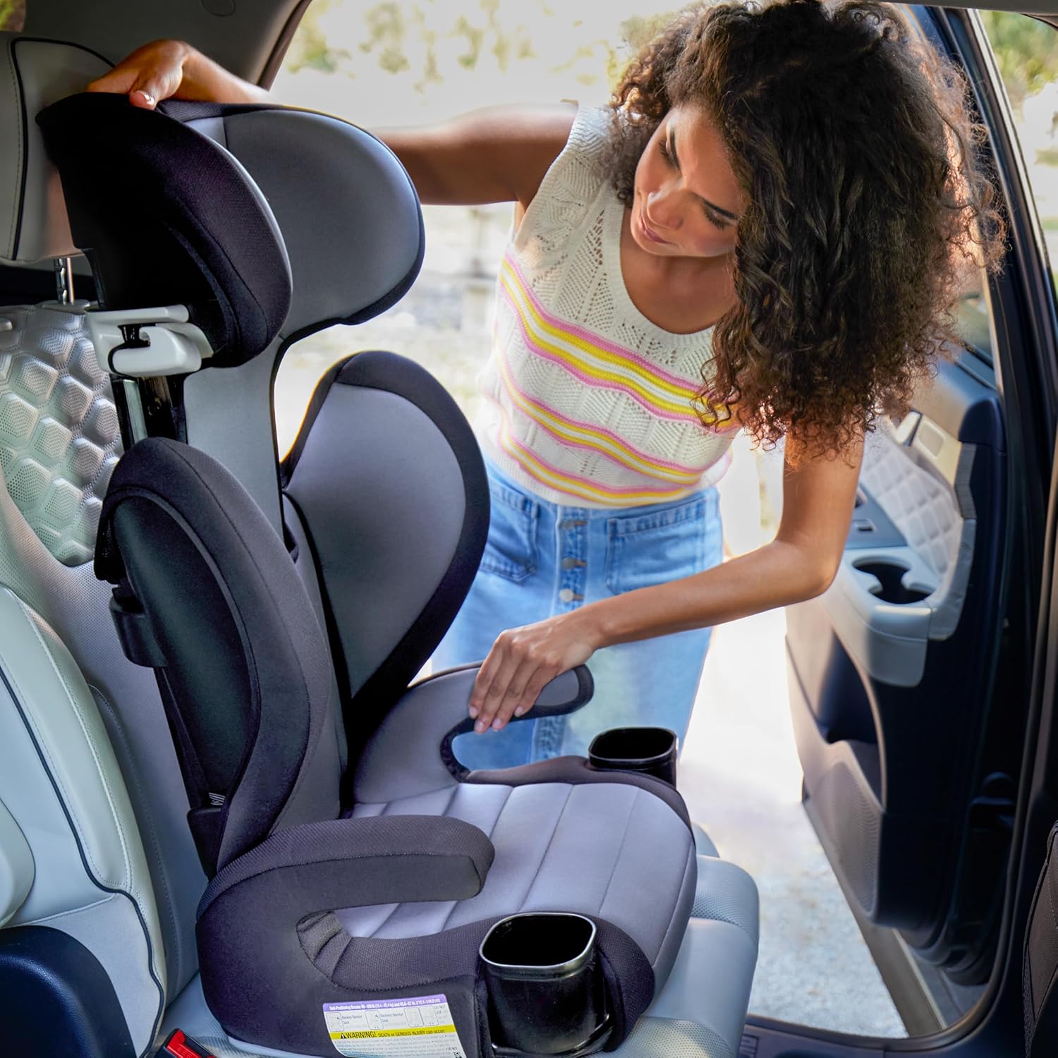 Safety 1st Grow and Go 2-in-1 Booster Car Seat with ComfortWings, Converts High-Back to Backless, 19' Wide, Fits 3 Across, Lightweight, Foldable, Easy-Clean, Cup Holders, 40-100 lbs, Sea Serpent