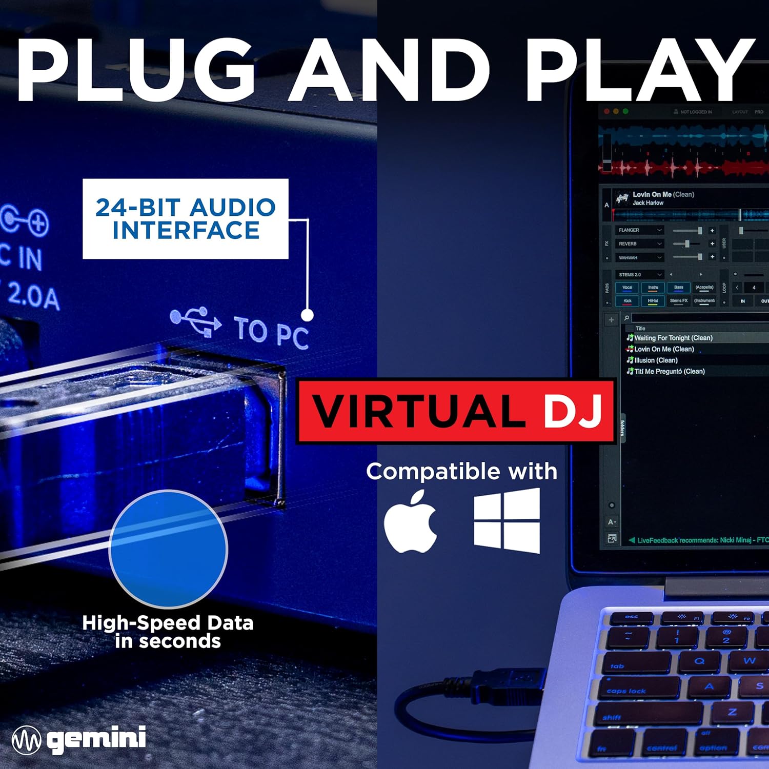 Gemini Sound GMX Versatile DJ Controller & Media Player - Compact USB/MIDI System with VirtualDJ LE, Ideal for Mobile DJs & Live Performances