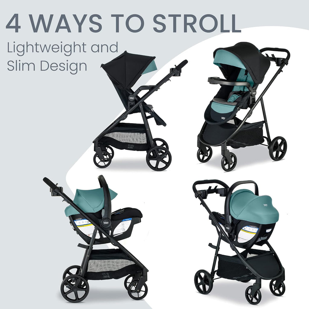 Britax Willow Brook S+ Travel System, Infant Car Seat Stroller Combo With Willow S Infant Car Seat, Alpine Base, and Brook+ Stroller; ClickTight Technology, SafeWash Insert and Cover — Jade Onyx
