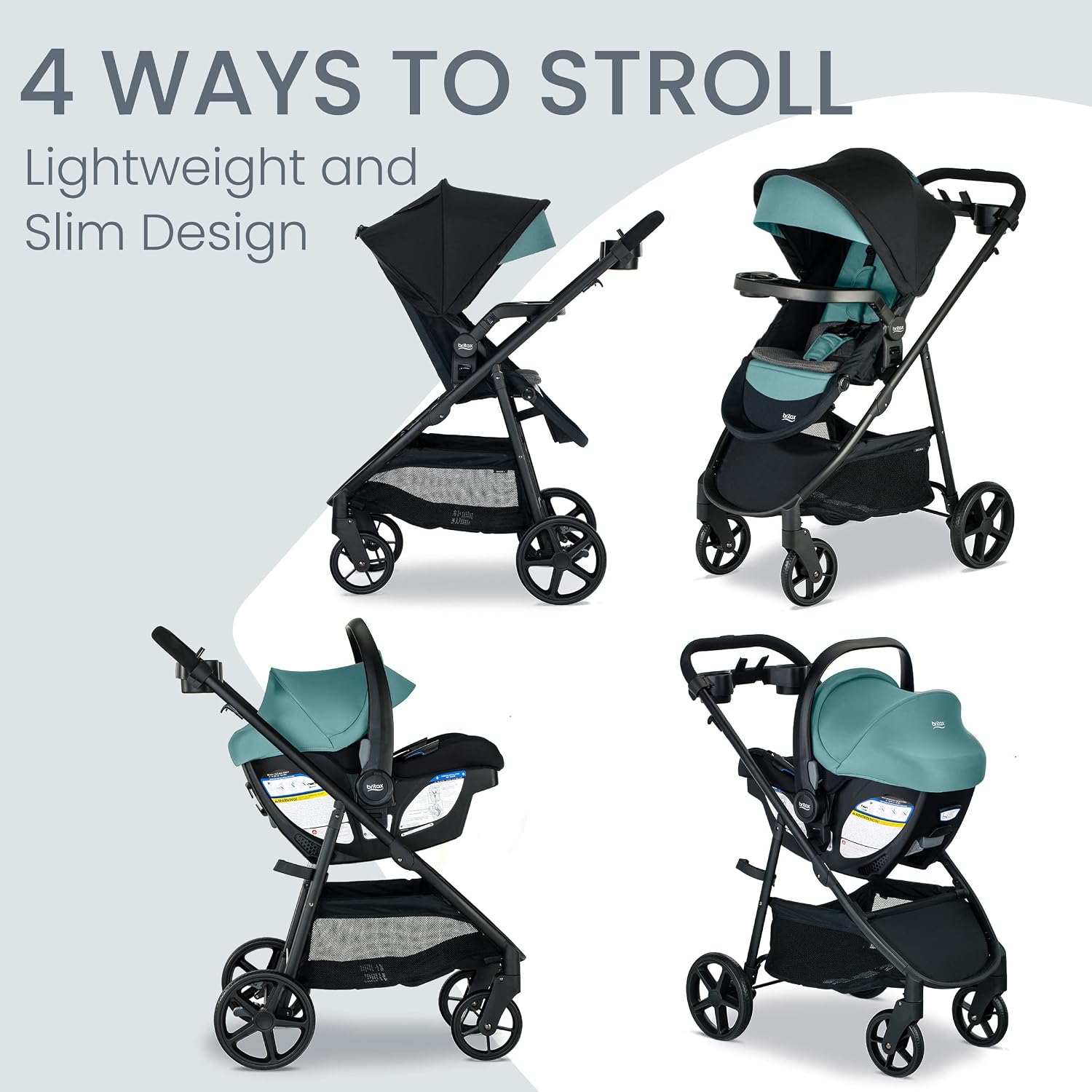Britax Willow Brook S+ Travel System, Infant Car Seat Stroller Combo With Willow S Infant Car Seat, Alpine Base, and Brook+ Stroller; ClickTight Technology, SafeWash Insert and Cover — Jade Onyx