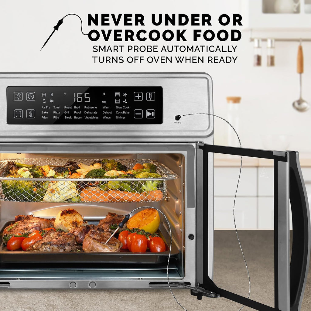 Kalorik Air Fryer Oven MAXX Advance Series 26-Quart with Digital Controls Easy-View Door and 21 Smart Cooking Presets, Includes Cooking Accessories with XXL Air Fry Basket, 1700-Watts, Stainless Steel