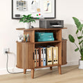 Fiogmub Round Printer Stand with Charging Station & USB Ports, 35.4 x15.7 x 30 Inches Large Printer Table 3 Tier with Storage Shelf for Home Office (Walnut)