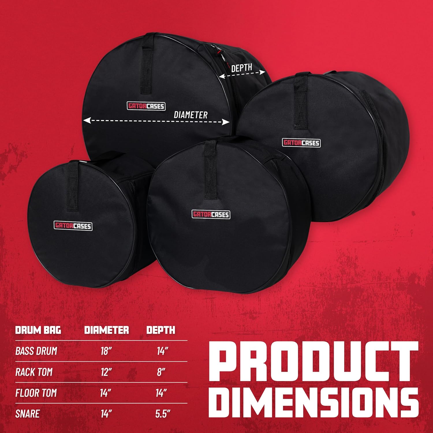 Gator Cases Bop Drum Set Bags: 18'x14', 12'x8', 14'x14', and 14'x5.5'; (GP-BOP-100)