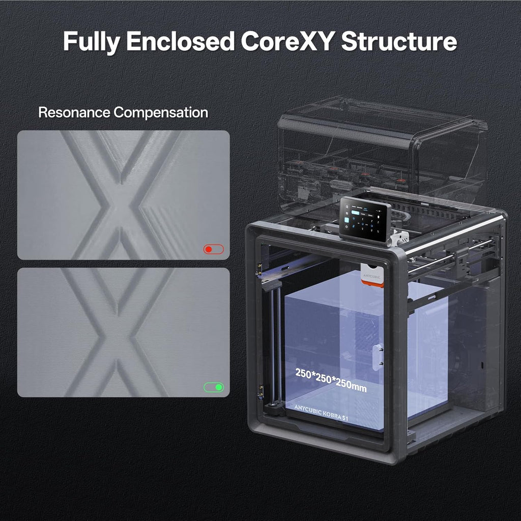 Anycubic Multicolor 3D Printer, Kobra S1 Combo Core XY Stable Structure with Sealed Printing High Precision 600mm/s Fast Speed Auto Calibration Ideal for Precision and Efficiency 9.8'x9.8'x9.8'