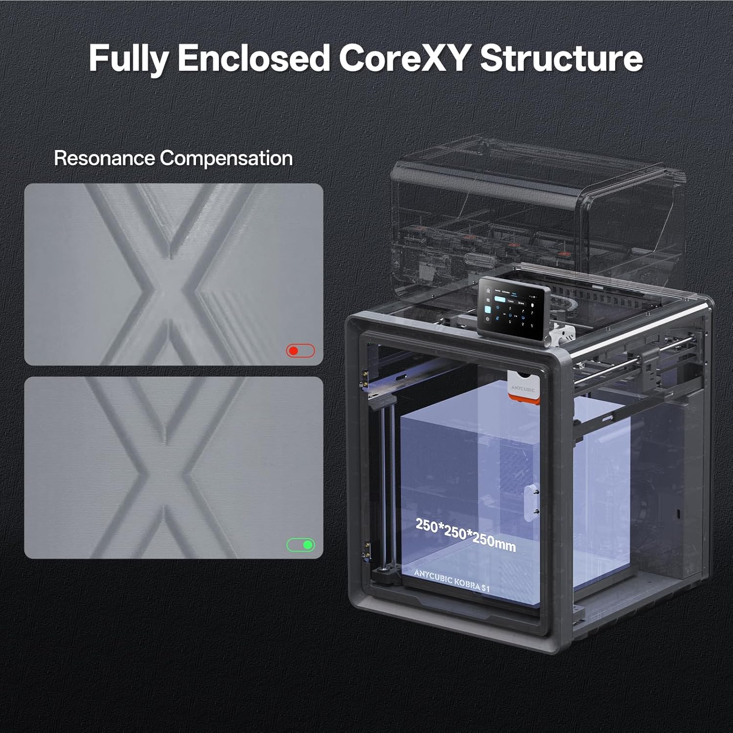 Anycubic Multicolor 3D Printer, Kobra S1 Combo Core XY Stable Structure with Sealed Printing High Precision 600mm/s Fast Speed Auto Calibration Ideal for Precision and Efficiency 9.8'x9.8'x9.8'