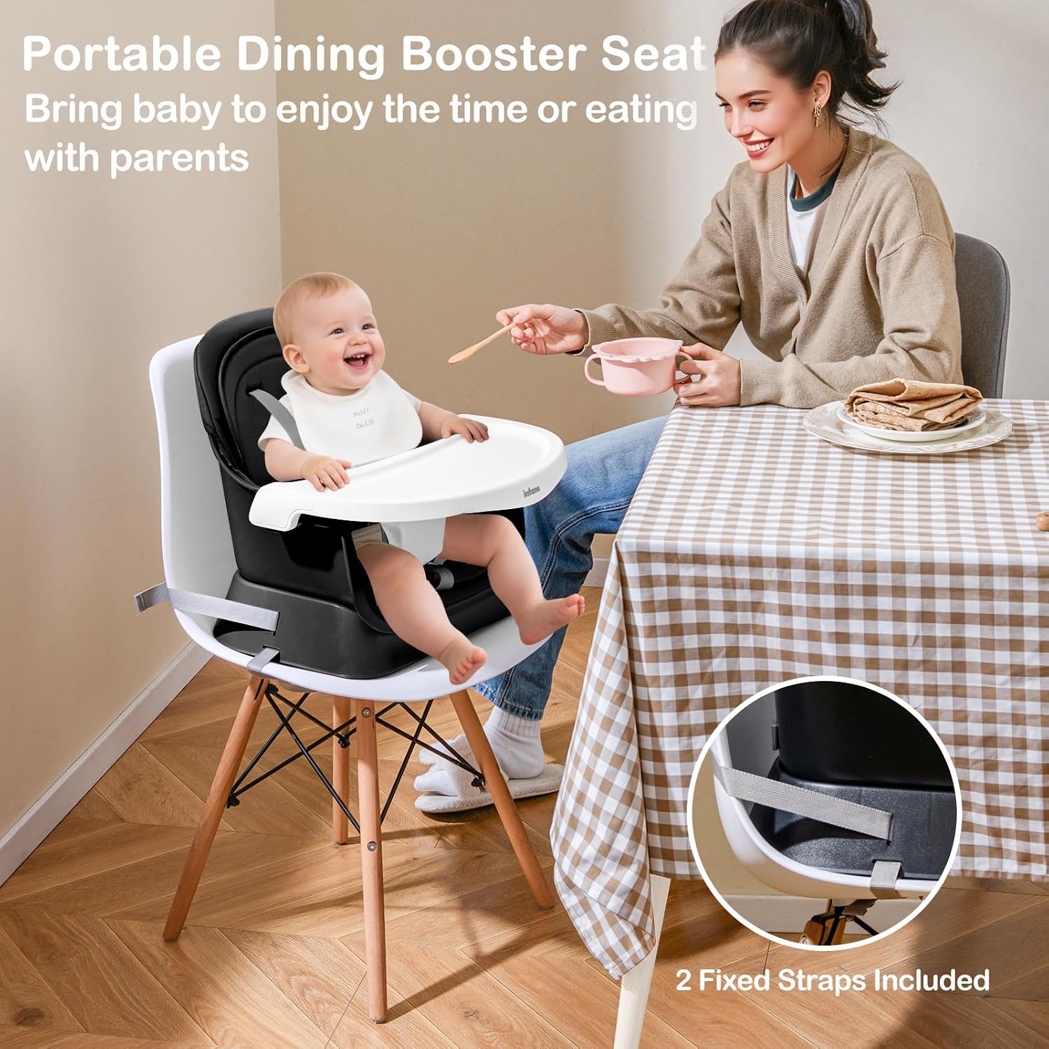INFANS 9 in 1 High Chair, Convertible Baby Highchair for Babies and Toddlers, Table and Chair Set Building Block Infant Dining Booster Seat, Kids Stool with Activity Children Play Kitchen (Black)