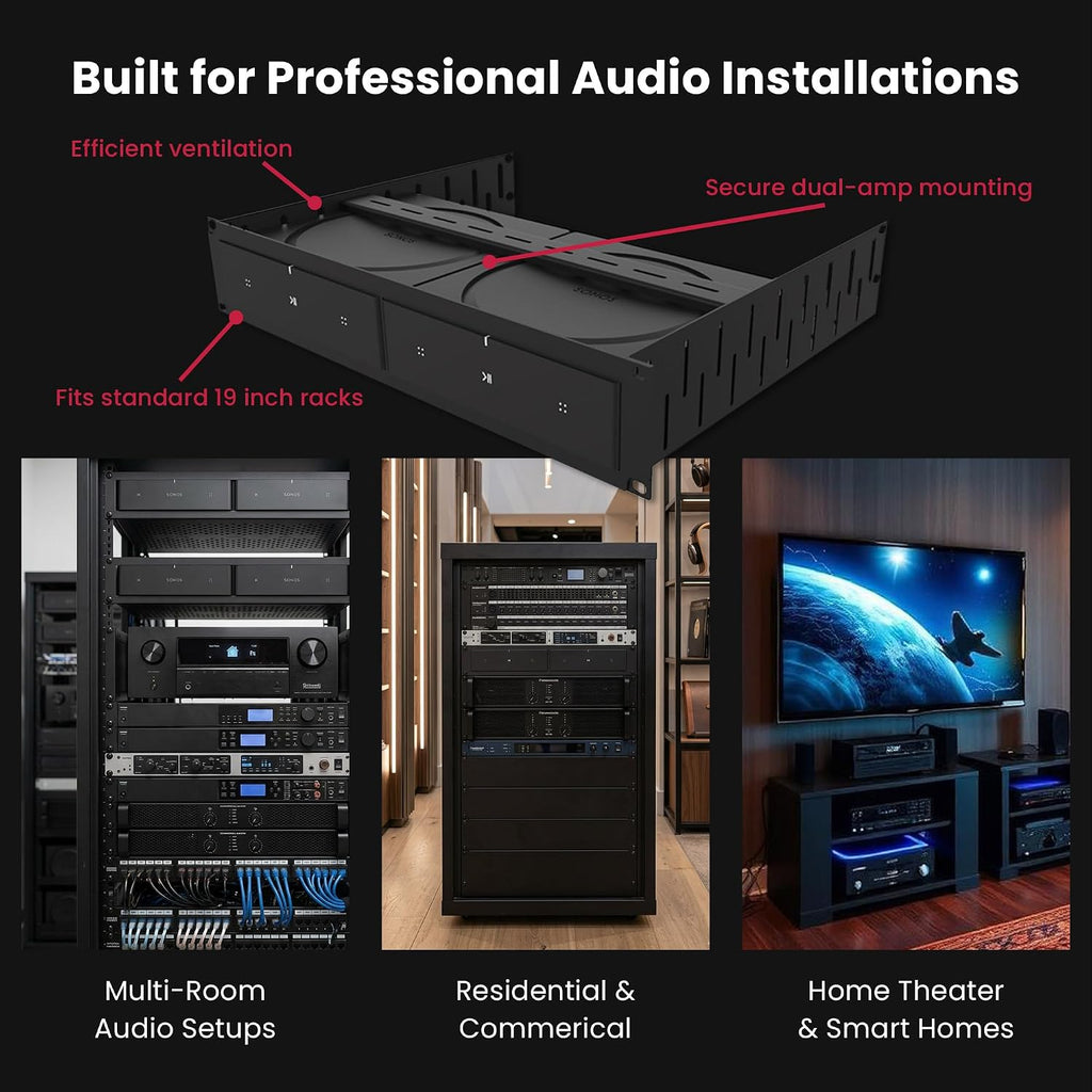 Penn Elcom Custom Media Rack Shelves Compatible with 2 x Sonos Amp Units